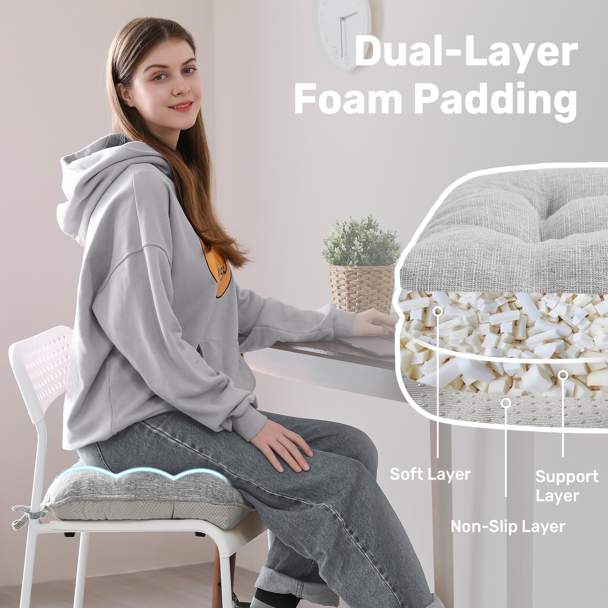 UNIKOME 4-Pack Tufted Non-Slip Memory Foam Chair Cushions with Ties - 15.5