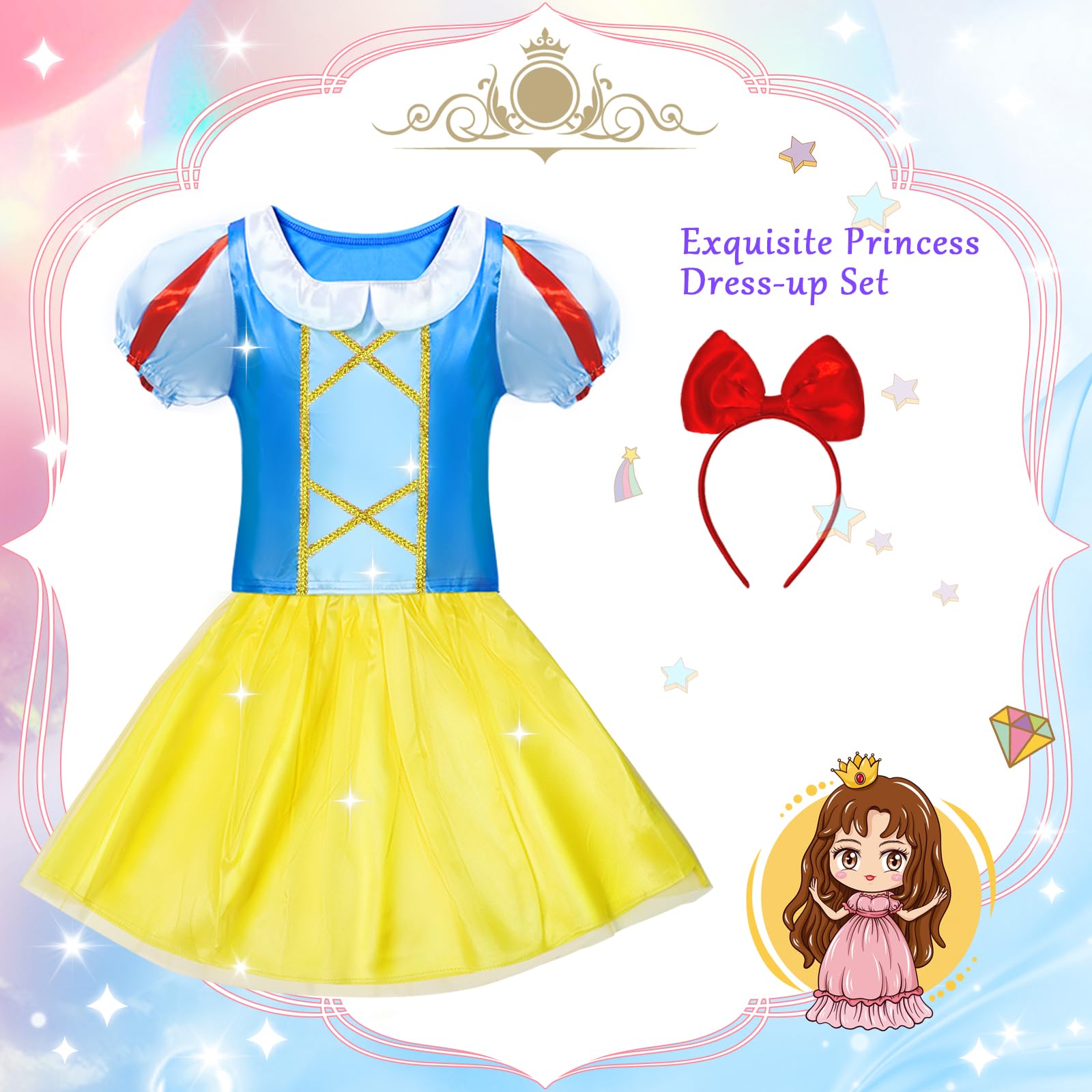 Princess Dress Up Costume for Girls - Toddler Girl Pretend Play Outfit, Fairy Tale Princess Party Dress for 3-7 Year Olds | Perfect for Birthday, Christmas Gifts & Dress-Up Playtime