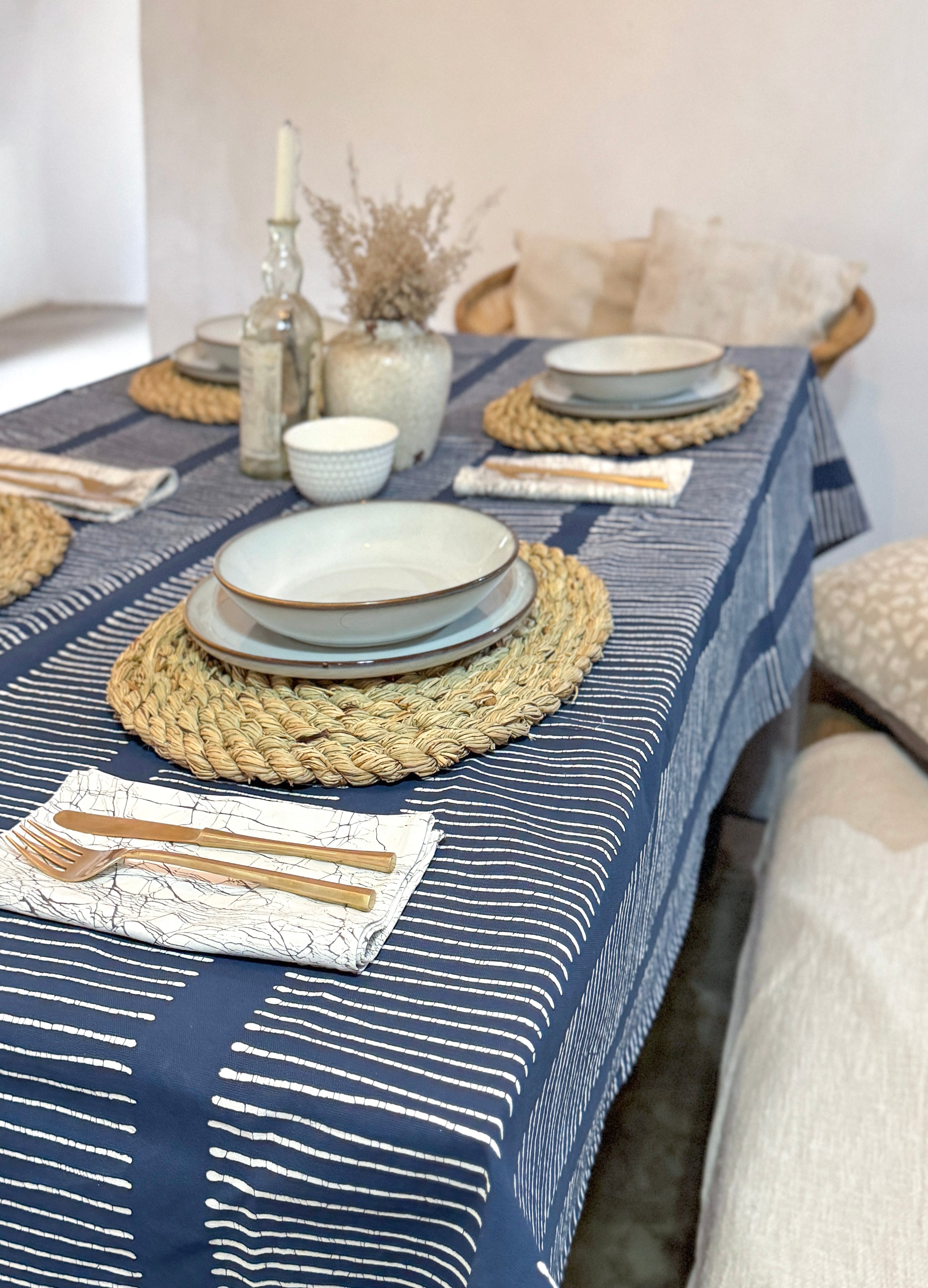 Tribal Indigo Blue Tablecloth – Handmade Ethnic Table Cover for Dining, Kitchen, and Party Decor | Premium Cotton Fabric