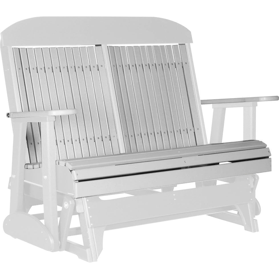 LuxCraft 4 ft. Recycled Plastic Highback Outdoor Glider Bench - Dove Gray - Cup Holder Included - Perfect for Patio, Garden & Backyard Relaxation