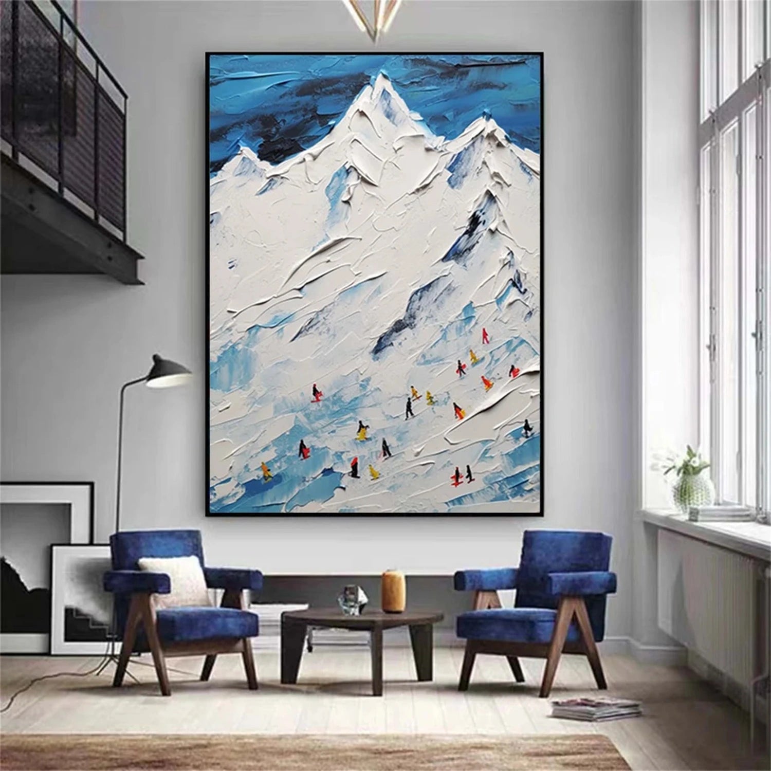 SP034 Textured Skiing Sport Art Painting Canvas - Perfect for Home Decor, Office Wall Art & Winter Sports Enthusiasts