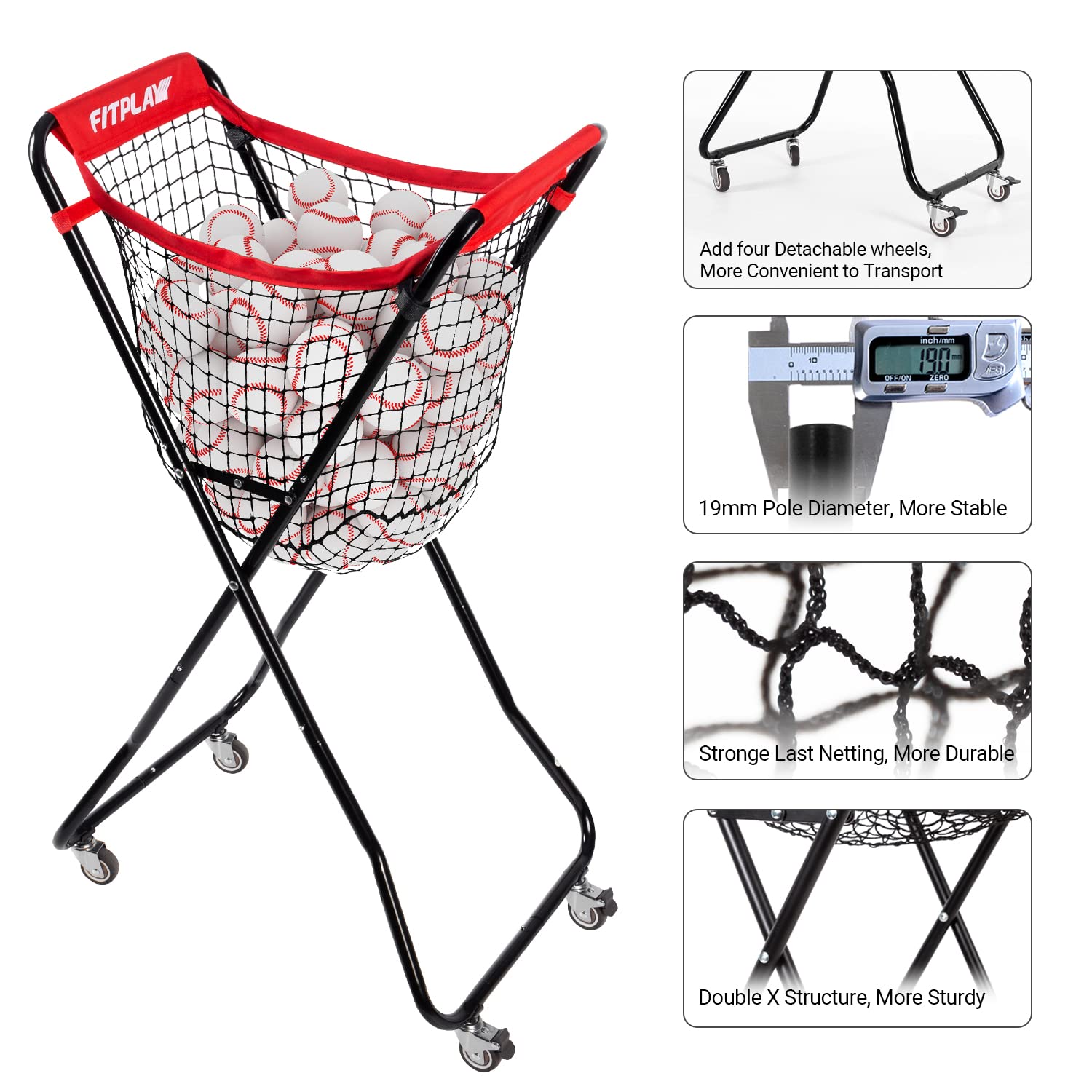 Large Wheeled Baseball Caddy - Holds 100+ Baseballs or 50+ Softballs | Extra Big Ball Storage for Baseball & Softball Practice | Portable Sports Equipment for Indoor/Outdoor Training, Games & Team Drills