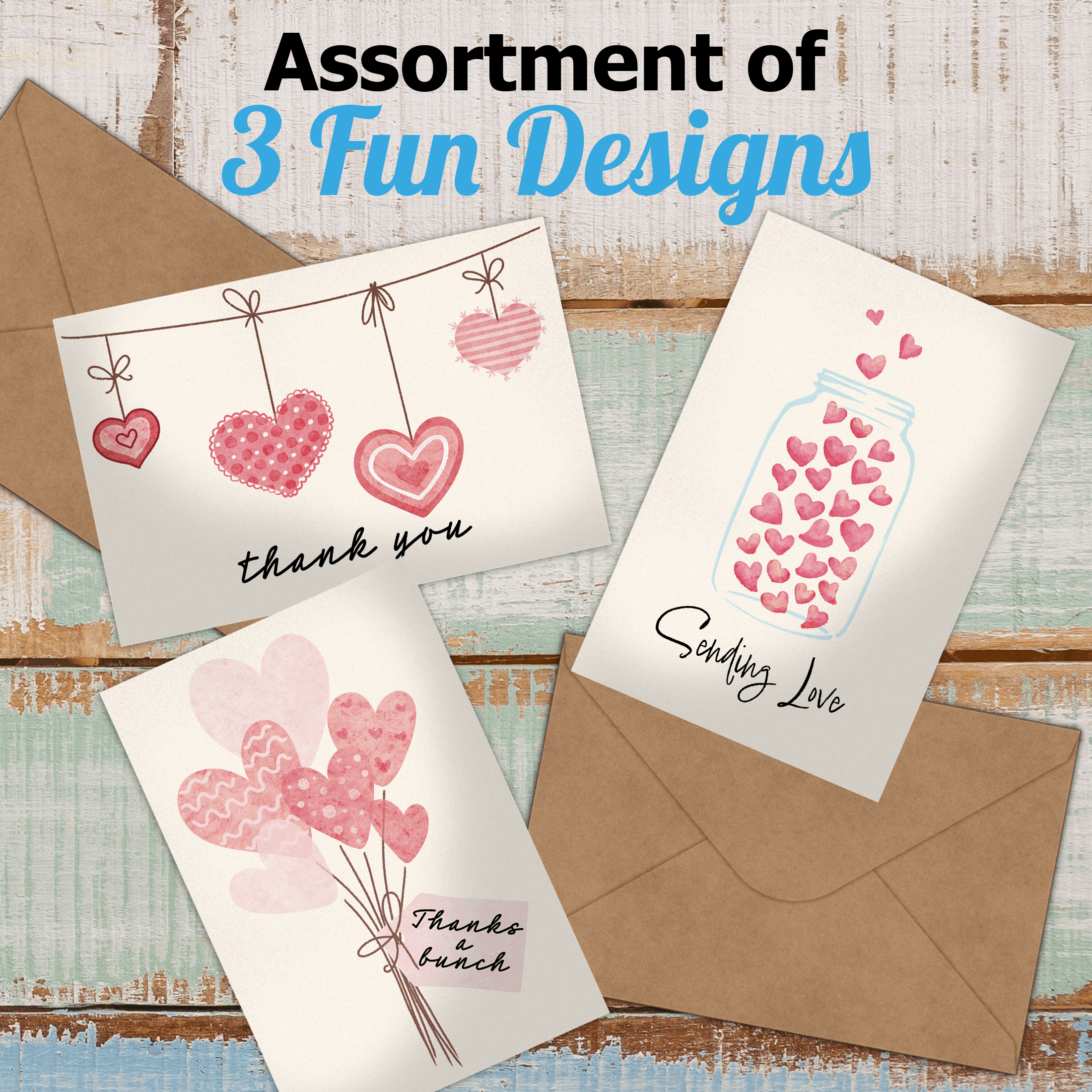 Hearts Thank You Cards with Envelopes - Elegant Greeting Cards for Appreciation, Wedding, Birthday & Graduation - Perfect for Expressing Gratitude in Personal and Professional Settings