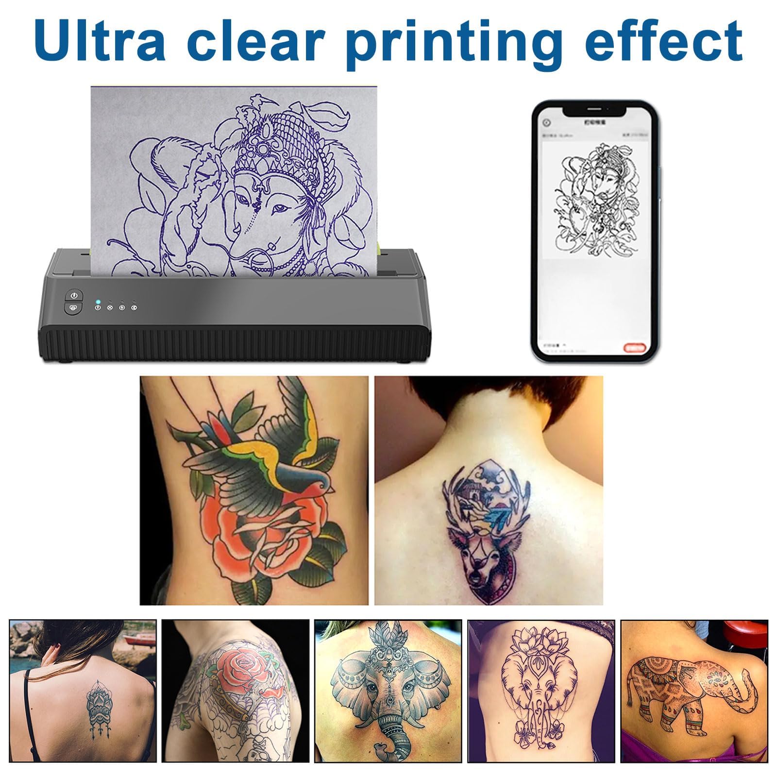 3D Bluetooth Tattoo Stencil Printer - Wireless Thermal Transfer Printer for Tattoo Artists | Compatible with Android, iOS, iPhone & PC | Perfect for Tattoo Shops, Home Studios & Professional Tattooing