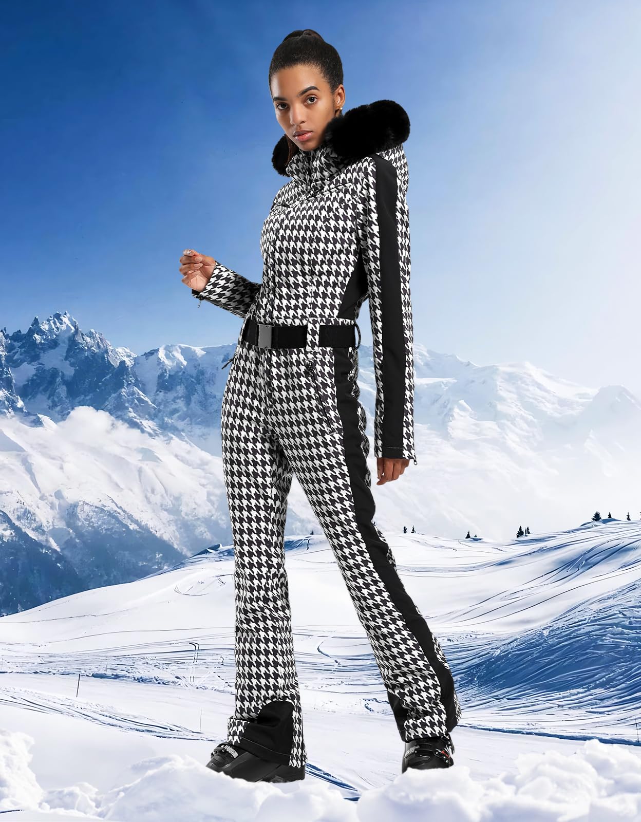 GSOU SNOW Women's One-Piece Ski Suit - Waterproof Windproof Insulated Snowboard Jumpsuit for Skiing, Snowboarding & Winter Outdoor Activities | Perfect for Alpine Resorts & Cold Weather Adventures