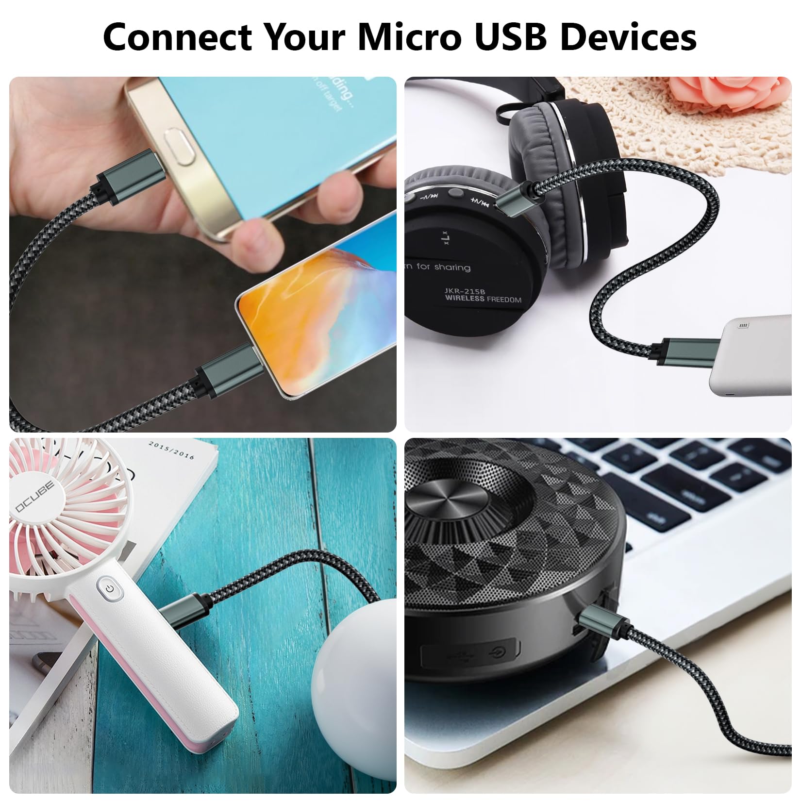 Premium Braided USB C to Micro USB Cable 3.3FT (1M) - Fast Charging & 480Mbps Data Transfer - Compatible with Samsung Galaxy S7/S5/J7/J3, MacBook Pro, Kindle, PS4, LG, Cameras & GPS Devices - Perfect for Home, Office & Travel Charging