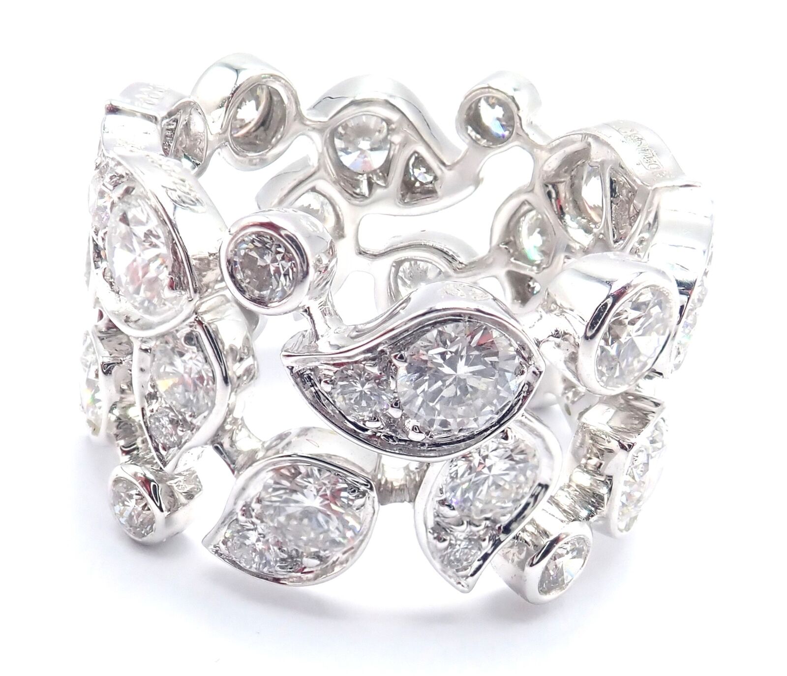 Authentic Cartier 18K White Gold Diamond Leaf Wide Band Ring Size 7 (US) - Luxury Wedding Band, Anniversary Gift for Her, Perfect for Special Occasions & Everyday Elegance