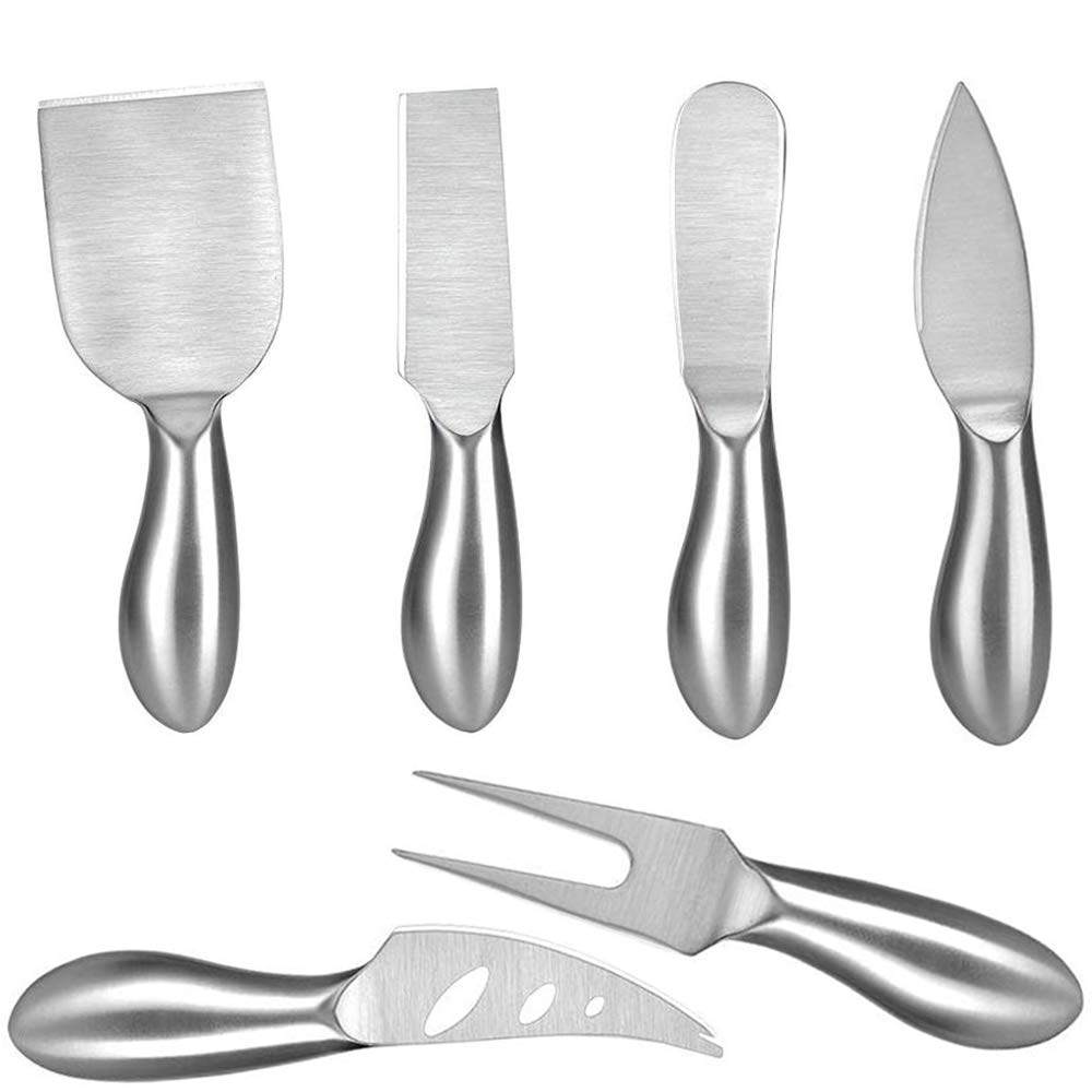 6-Piece Stainless Steel Cheese Knife Set - Cheese Spreader, Cake & Pizza Cutter, Cheese Slicer & Fork - Perfect for Cheese Boards, Dinner Parties & Wine Tasting