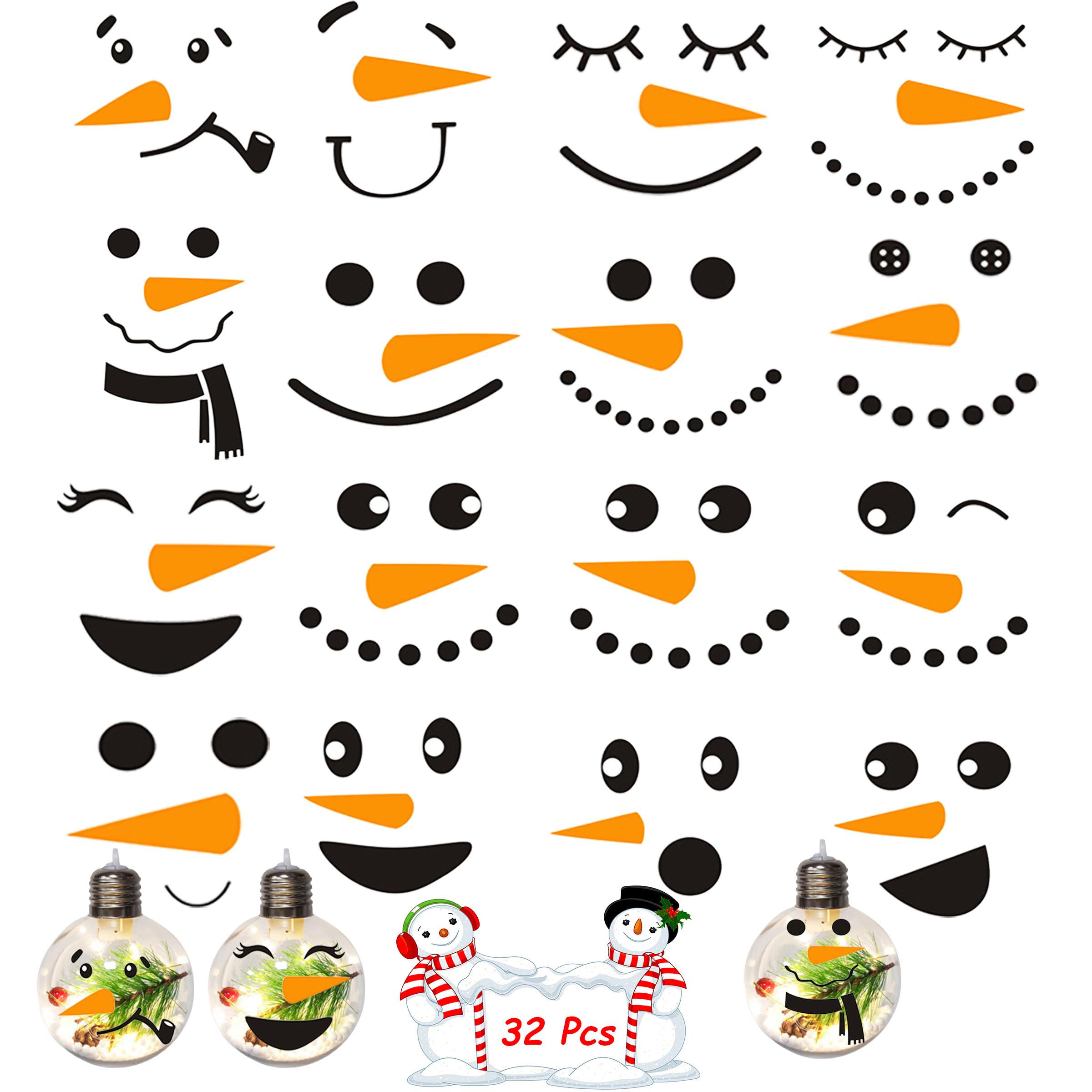 32pcs Cute Snowman Face Stickers - Small Vinyl Wall Decals & Cup Stickers for Christmas Decorations | Perfect for Holiday Party, Winter Home Decor & Gift Wrapping