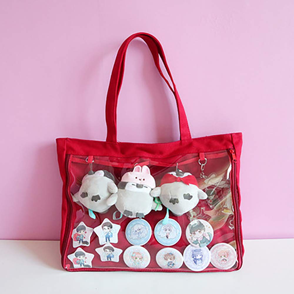 Clear Window Ita Tote Bag for Pins & Patches - DIY Customizable Shoulder Handbag for Cosplay, Anime Conventions & Everyday Use