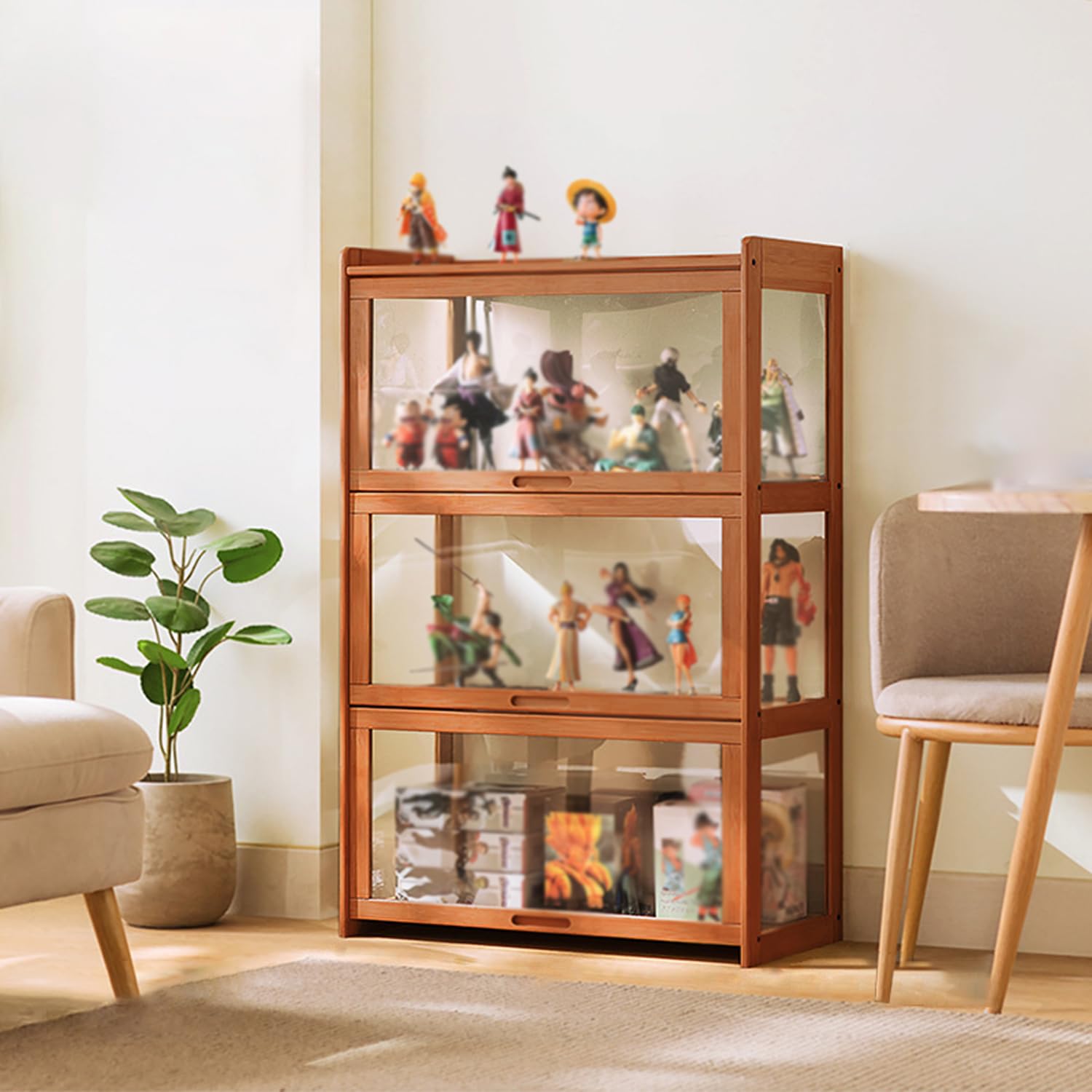 27.56x13.4x41.7in Acrylic Display Cabinet with Flip Door - Bamboo Curio Cabinet & Glass Shelf for Collectibles Storage - Easy Assembly (Brown) - Perfect for Showcasing Antiques, Jewelry & Home Decor