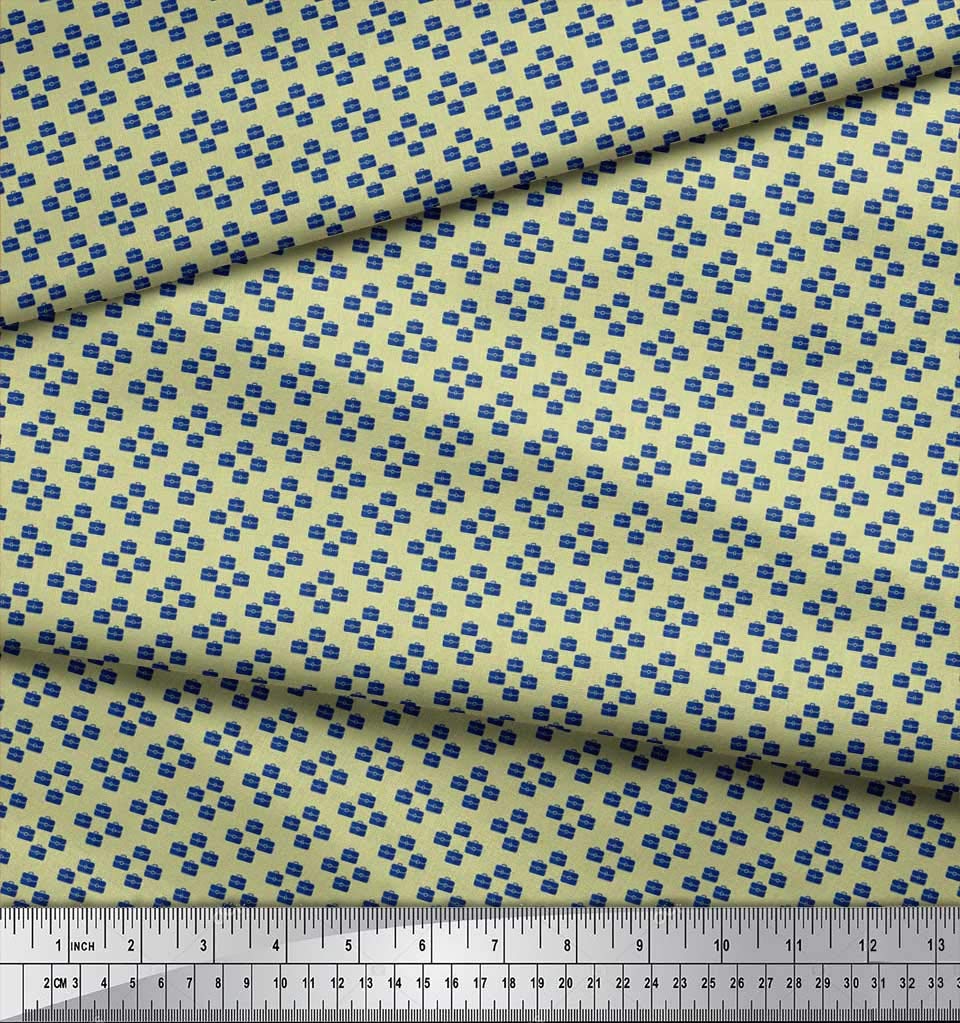 Soimoi Beige Silk Fabric by The Yard - 42 Inch Wide - Printed Suitcase Pattern for Men's Shirting & Traveler Style Apparel - Perfect for Suits, Shirts, and Travel-Themed Fashion Projects
