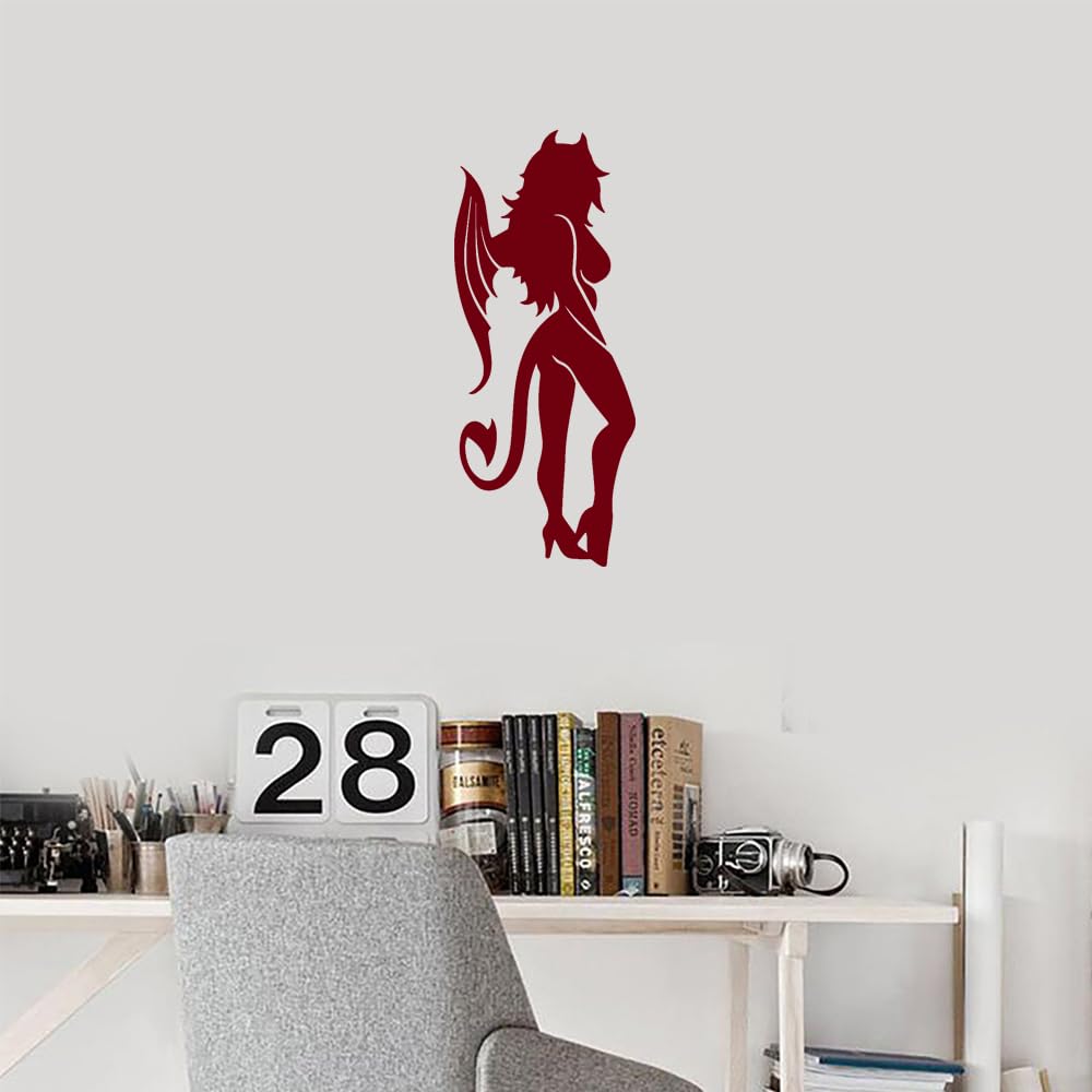 Sexy Devil Girl (Burgundy) - Set of 2 Premium Waterproof Vinyl Decals for Laptop, Phone, Helmet, Car Window, Bumper, Mug, Cup, Door & Wall Decor - Perfect for Personalizing Devices, Vehicles & Home Accessories