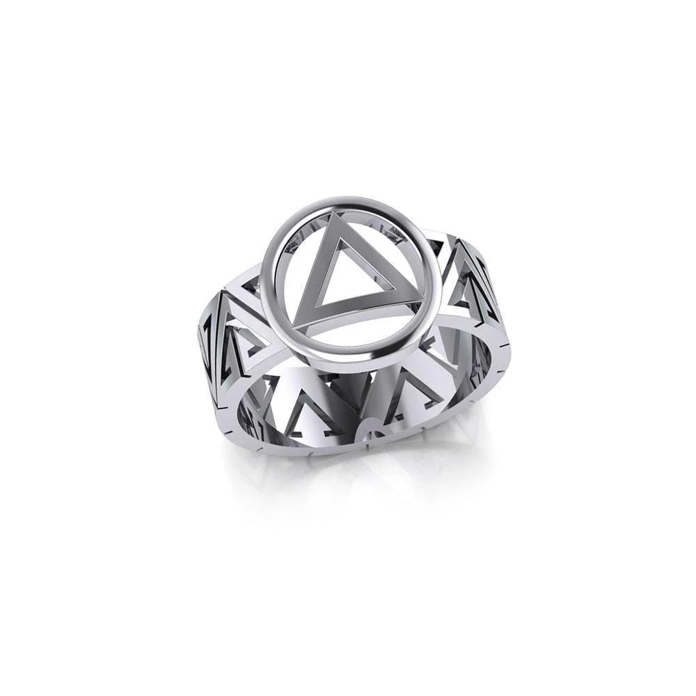 Sterling Silver AA Recovery Band Ring for Sobriety & Support - TRI2269 - Perfect for 12-Step Meetings, Gifts & Addiction Recovery Jewelry