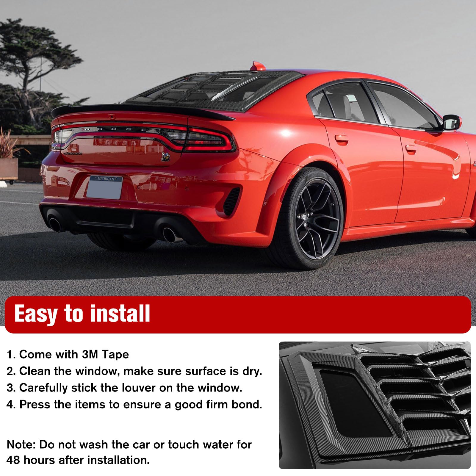 2011-2023 Dodge Charger Window Louvers - Lamborghini Style Rear Windshield Sun Shade Cover for SXT/GT/R/T/Scat Pack/SRT Hellcat/Widebody/Redeye/Daytona Models | All-Weather ABS Carbon Fiber Design | Perfect for Summer Sun Protection & Car Show Customization