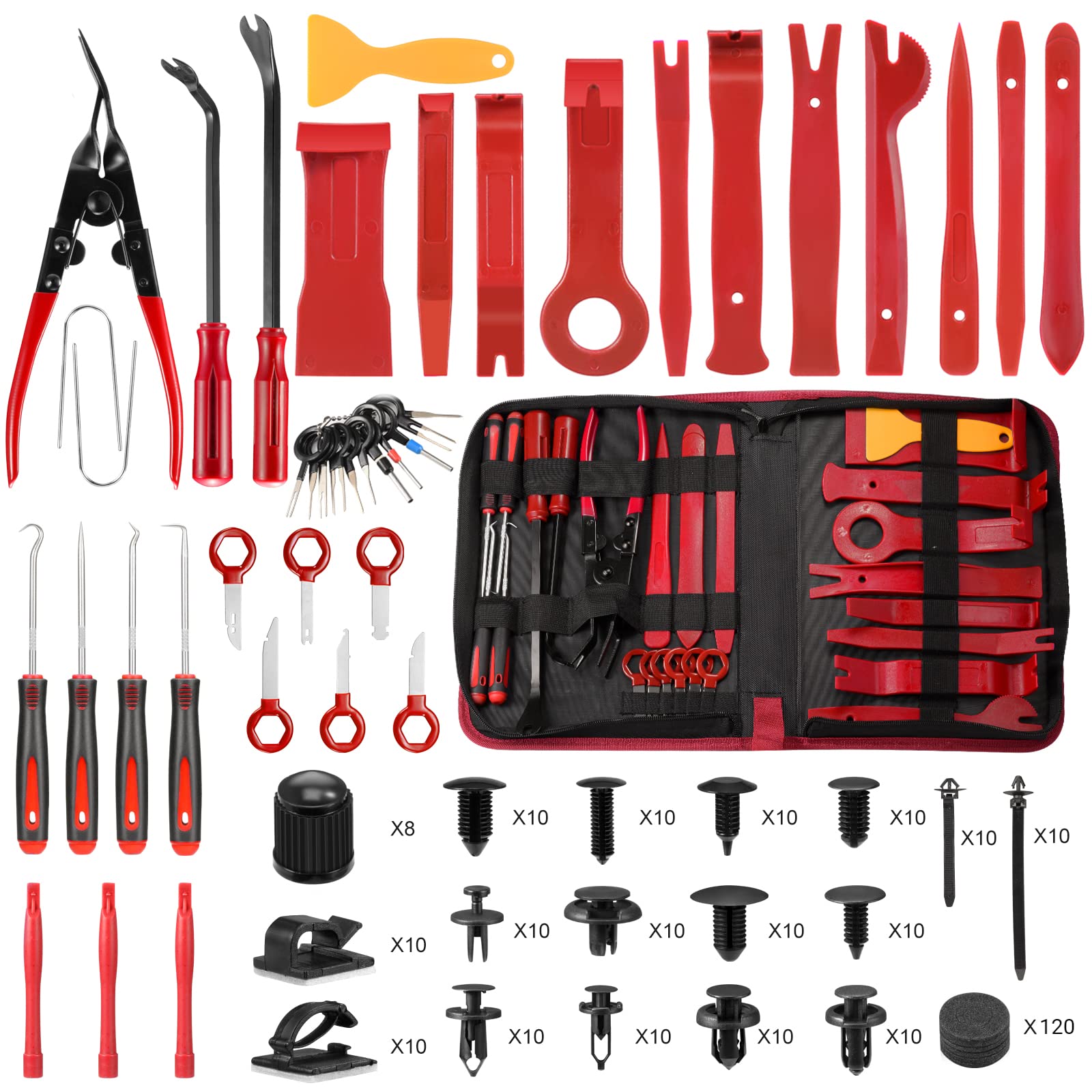 330Pcs Car Trim Removal Tool Kit - Pry Tool Set for Auto Panel, Door, Radio, Dash, Window & Bumper - Includes Clip Pliers, Adhesive Remover, Cable Clips & Fastener Tools - Perfect for DIY Auto Repair & Interior Detailing
