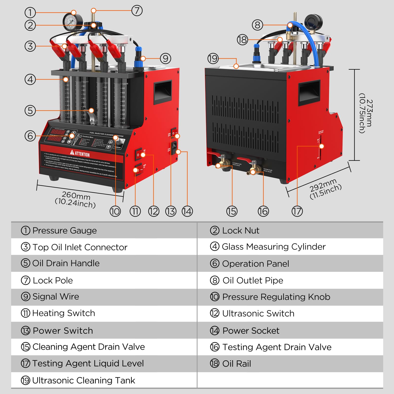 CT160 Heated Fuel Injector Cleaner & Tester - 4-Cylinder Diesel Injector Cleaning Machine with Drain Valve & 11 Functions (110V) - Perfect for Auto Repair Shops & DIY Car Maintenance