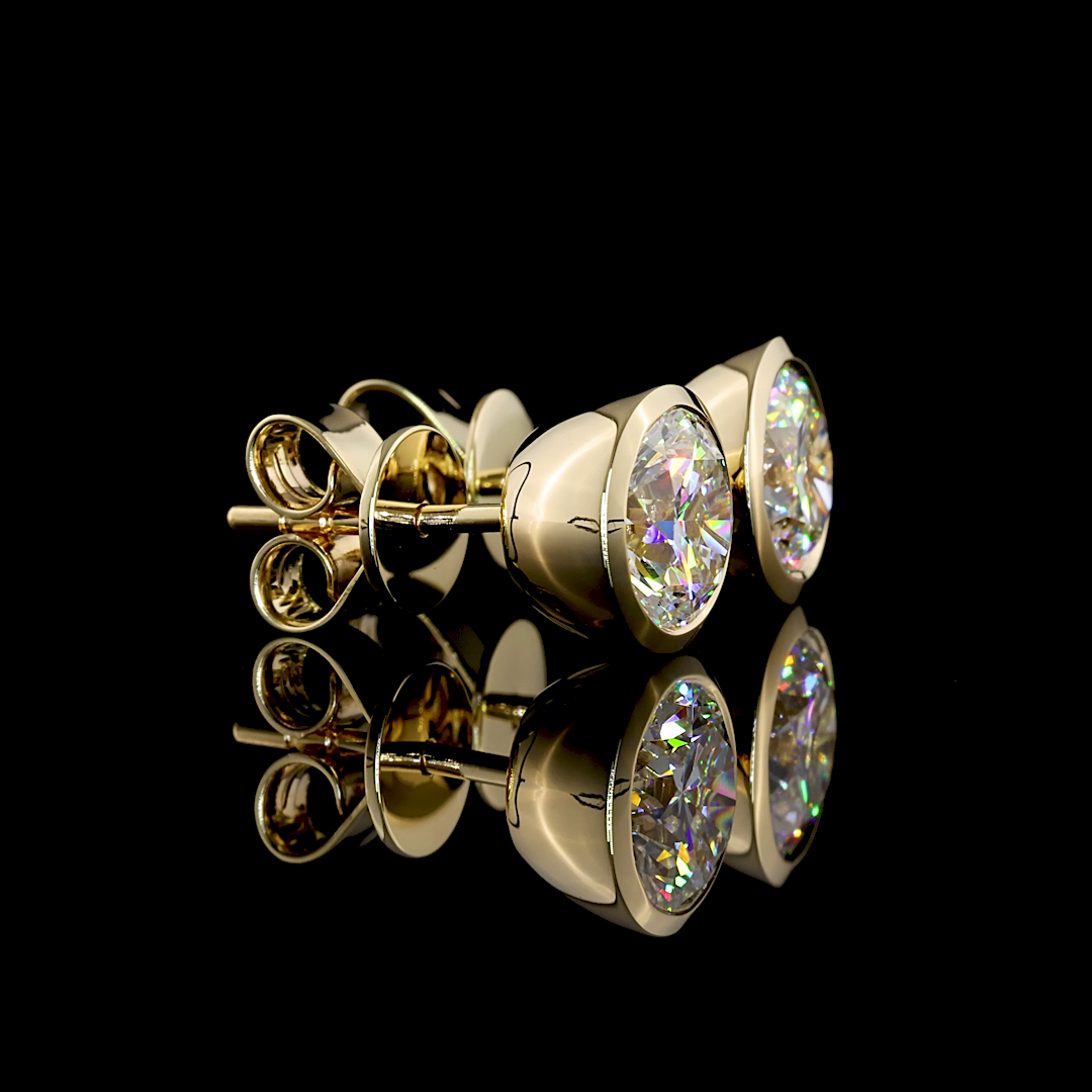 2.1 Carat Lab Grown Round E VS1 Diamond Stud Earrings in 14K Yellow Gold - Perfect for Weddings, Anniversaries & Special Occasions