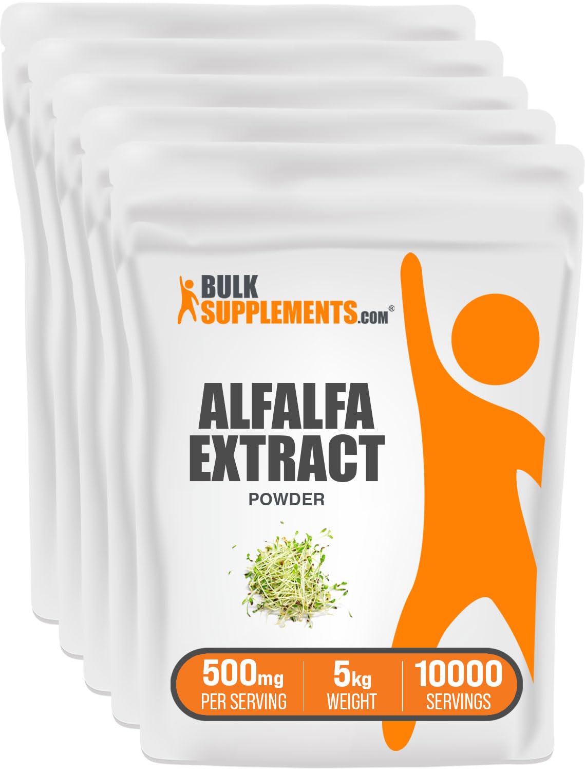 BulkSupplements.com Alfalfa Extract Powder 5kg (11 lbs) - Vegan, Gluten-Free Green Superfood Supplement, 500mg per Serving - Pack of 5 for Smoothies, Juices & Daily Nutrition Boost