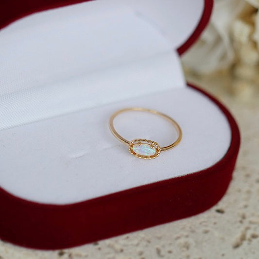 Tiny Opal Stud Earrings & Ring Set - Genuine Birthstone Jewelry for Women | Perfect Gift for Birthday, Anniversary & Special Occasions | HJZB 270