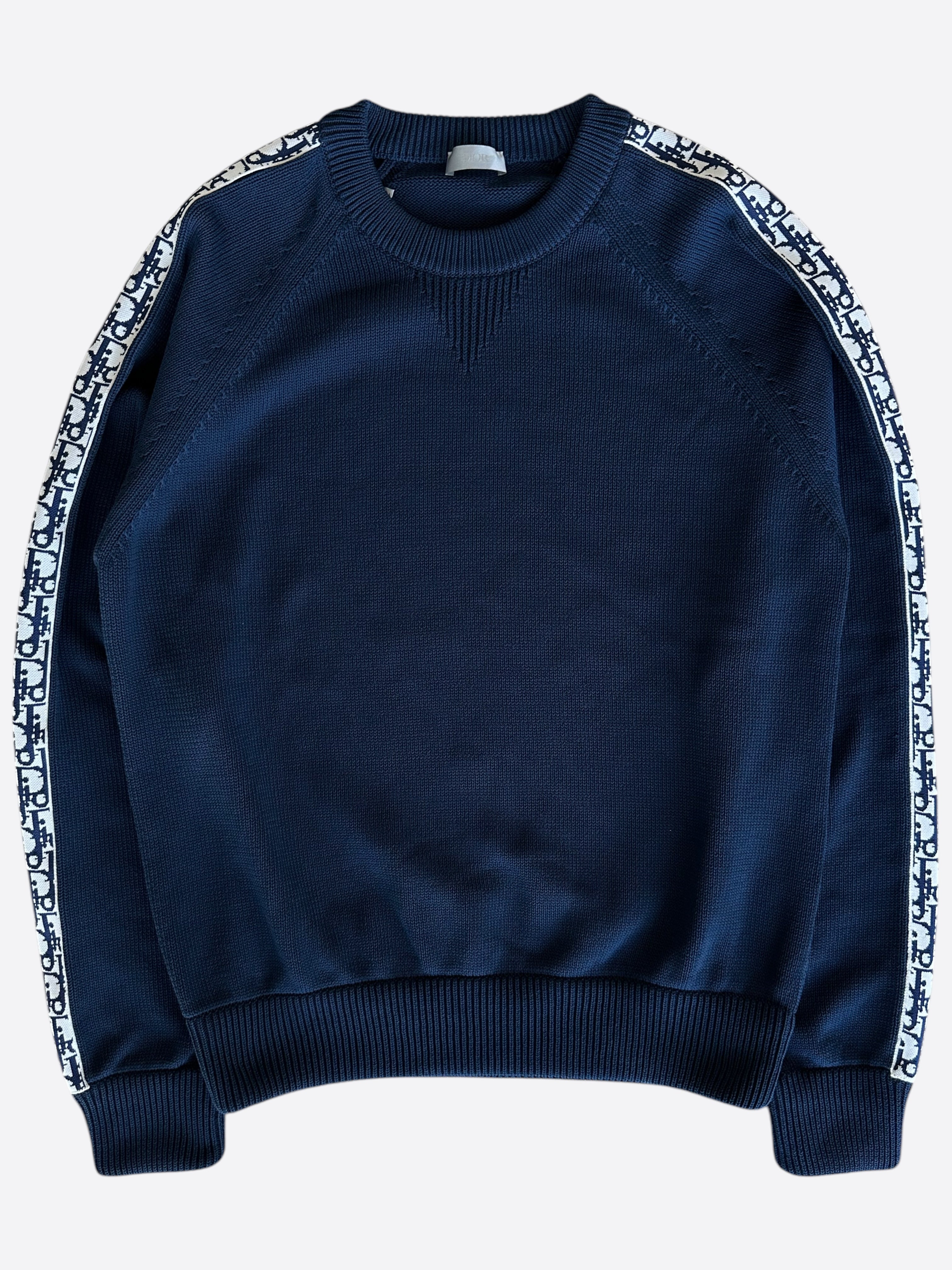 Dior Navy & Beige Oblique Knit Sweater for Women - Luxury Cashmere Pullover | Perfect for Winter Fashion & Holiday Outfits