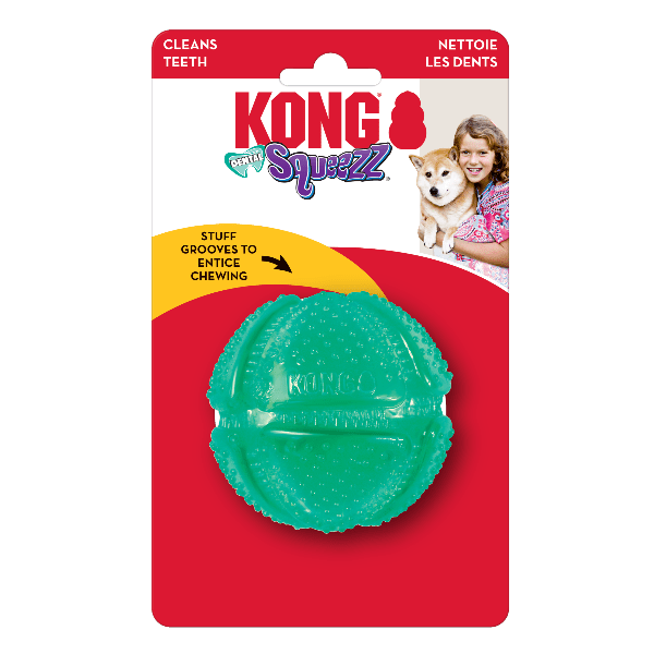 KONG Squeezz Dental Ball Dog Toy - Durable Chew Toy for Teeth Cleaning & Playtime Fun - Perfect for Small & Medium Dogs - Indoor & Outdoor Use