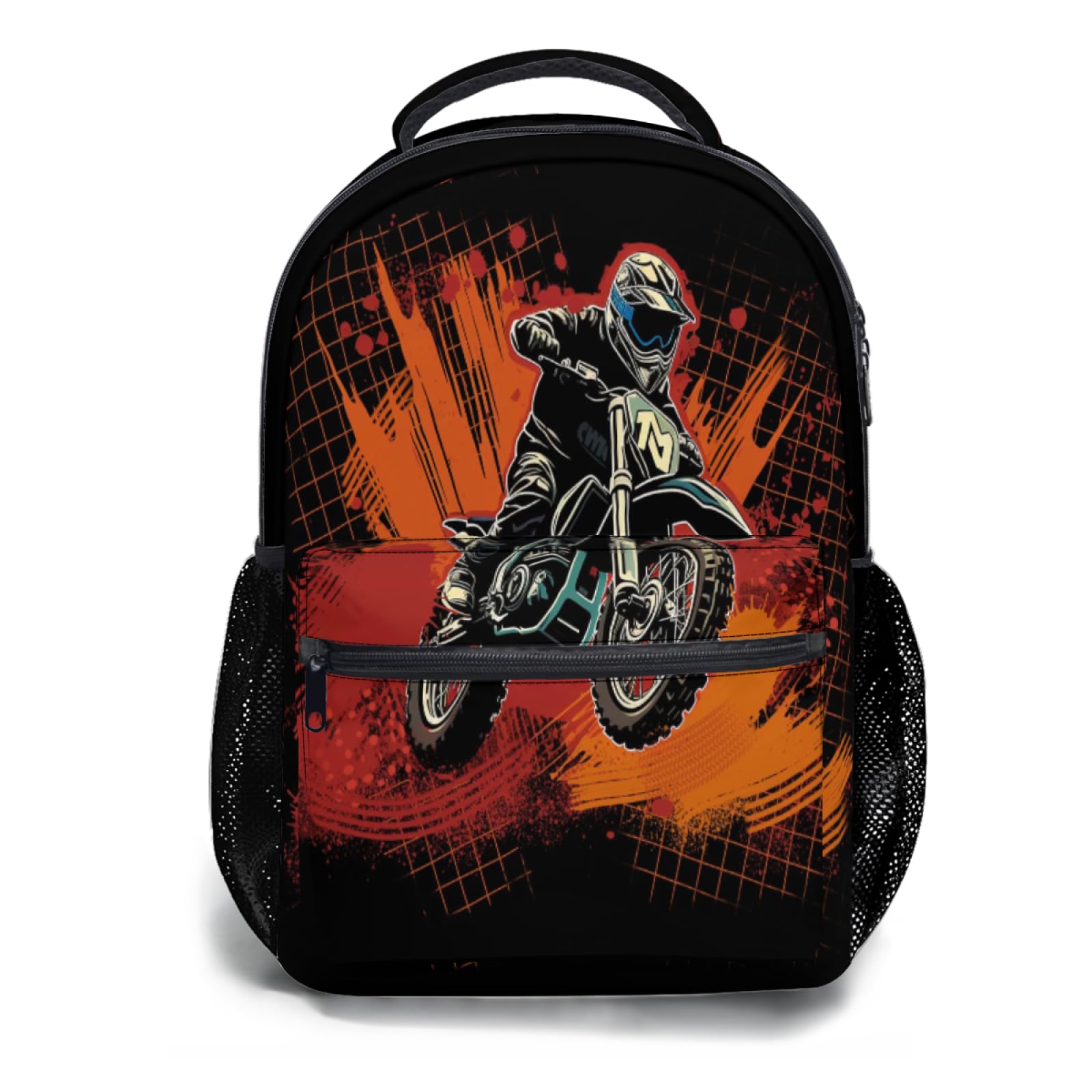 Kawani Motorcycle Graffiti College Backpack for Women & Teens - Dirt Bike Pattern School Bag, Laptop Backpack for Travel, Hiking, Camping, Gym & Daily Use - Perfect for School, Work & Outdoor Adventures