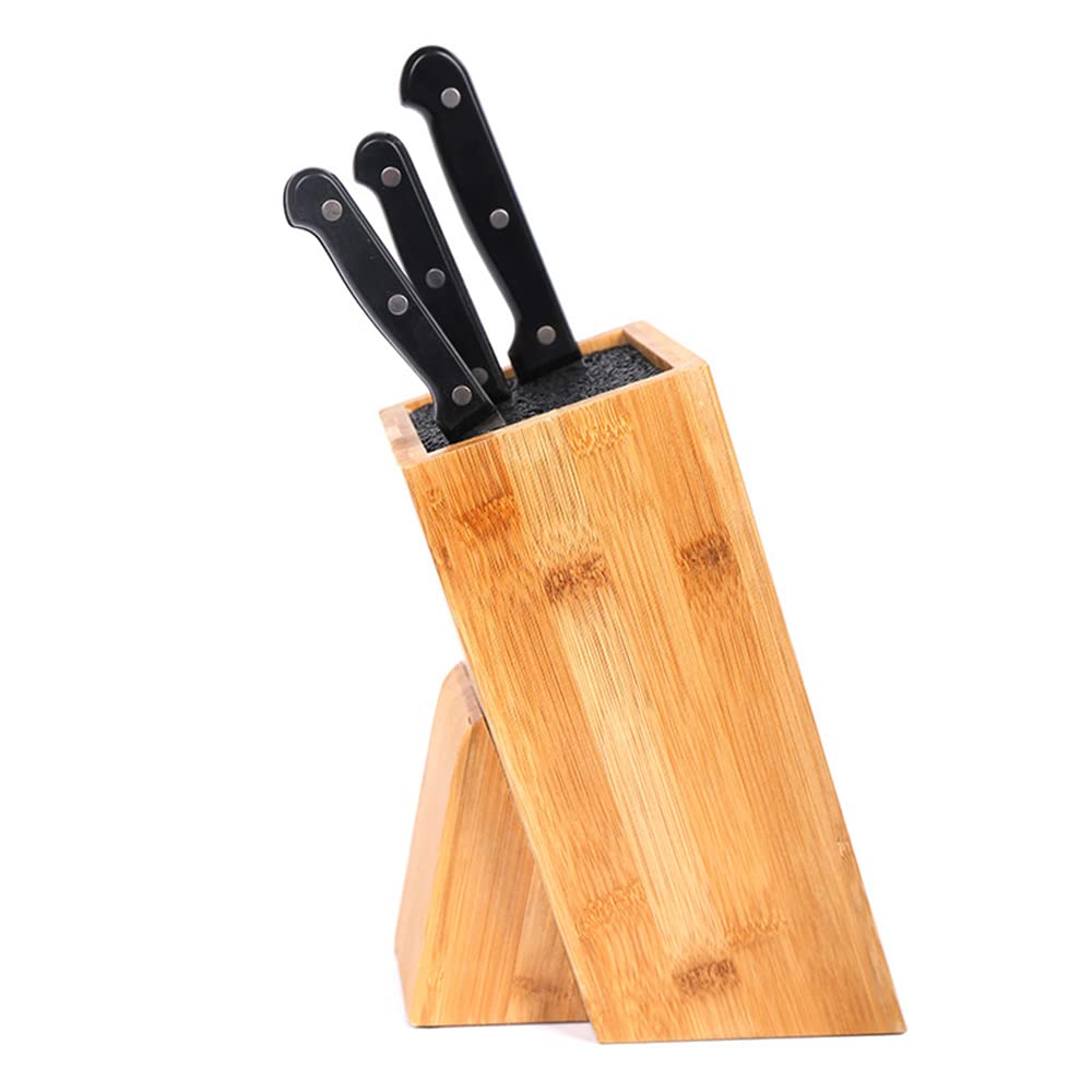 Premium Bamboo Knife Block Holder with Detachable Bristles - Universal Knife Storage Organizer for Kitchen Countertop - Perfect for Chefs & Home Cooks to Safely Store Knives & Utensils