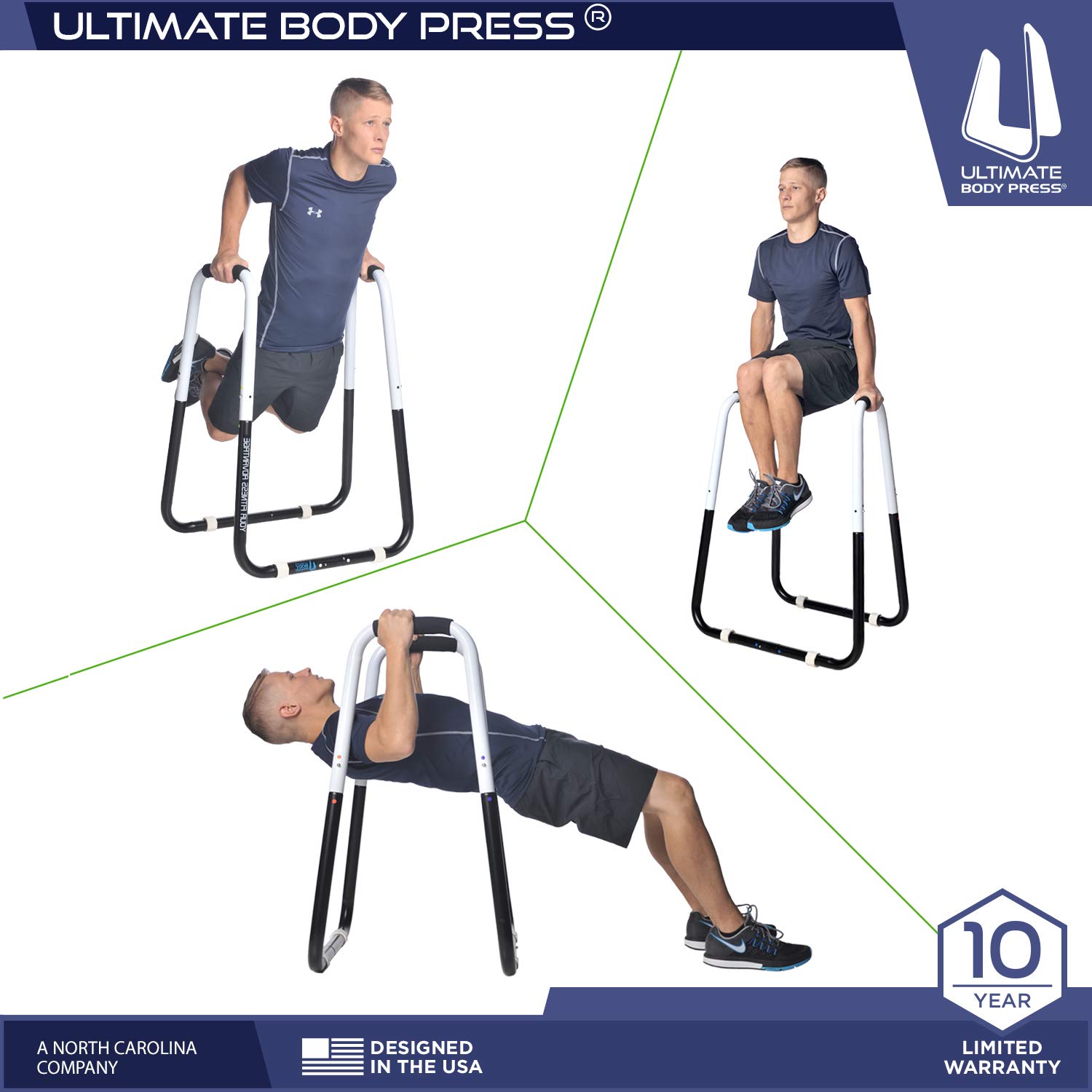 Ultimate Body Press Adjustable Folding Dip Bar Station - Portable Home Gym Equipment for Strength Training, Pull Ups & Dips - Perfect for Home Workouts, Garage Gym & CrossFit Training