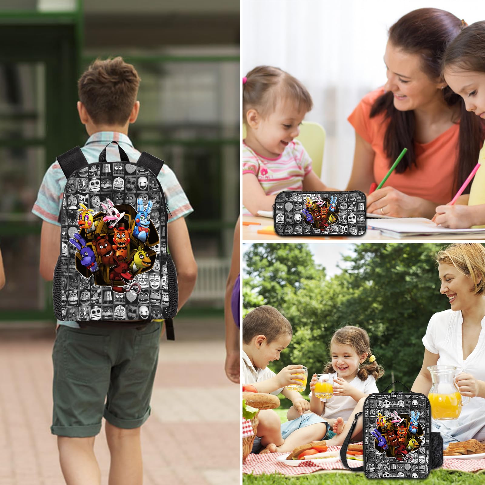 Horror Themed 3-in-1 Backpack Set for Teens - 17 Inch Laptop Bag with Lunch Box | School Backpack for Boys & Girls | Perfect for Halloween, Gaming Conventions & Dark Academia Style