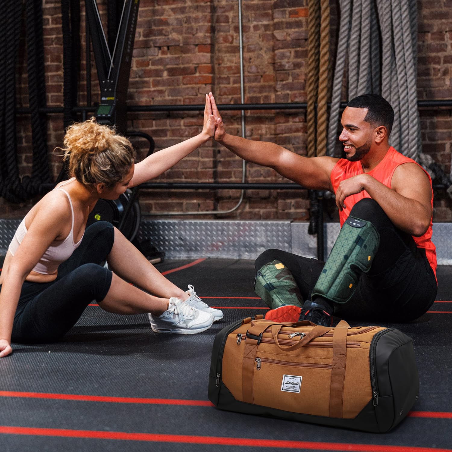 **Laripwit 40L Lightweight Gym Bag for Men & Women - Durable Sports Duffel with Shoe Compartment & Wet Pocket - Perfect for Travel, Workout, Weekender & Overnight Trips - Brown**    *(Use Cases: Ideal for gym workouts, sports travel, weekend getaways, business trips, and daily commuting.)*