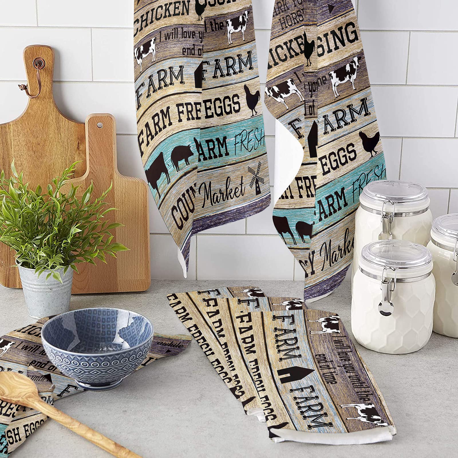 Farmhouse Kitchen Towels - 16x28 Inches Soft Cotton Dish Cloths, Tea Towels & Hand Towels (1 Pack) - Perfect for Farmhouse Decor, Kitchen Cleaning & Bar Use