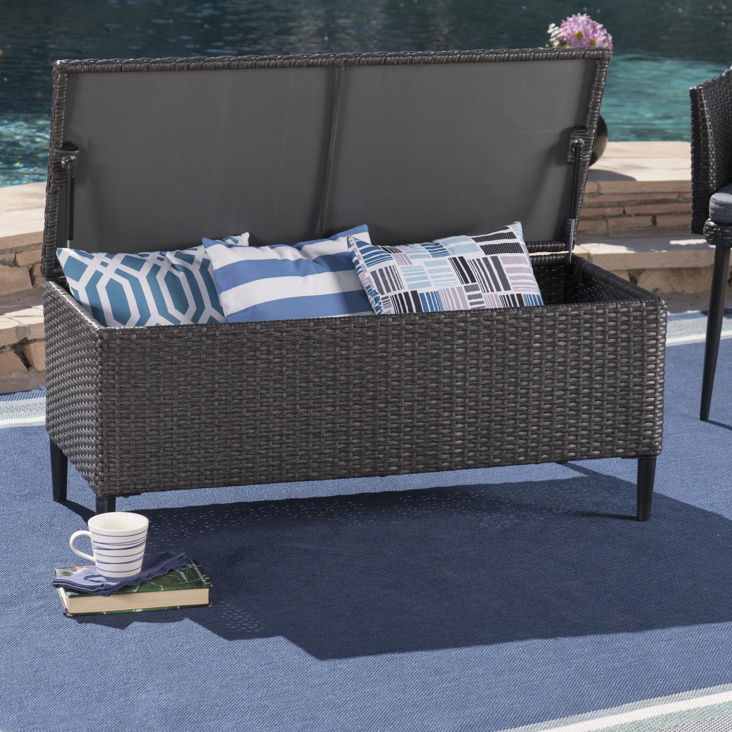 Christopher Knight Home Rupert Outdoor Wicker Storage Unit with Lid - Weather-Resistant Grey Patio Furniture Organizer for Cushions, Toys & Garden Tools | Perfect for Backyard, Deck & Poolside Storage