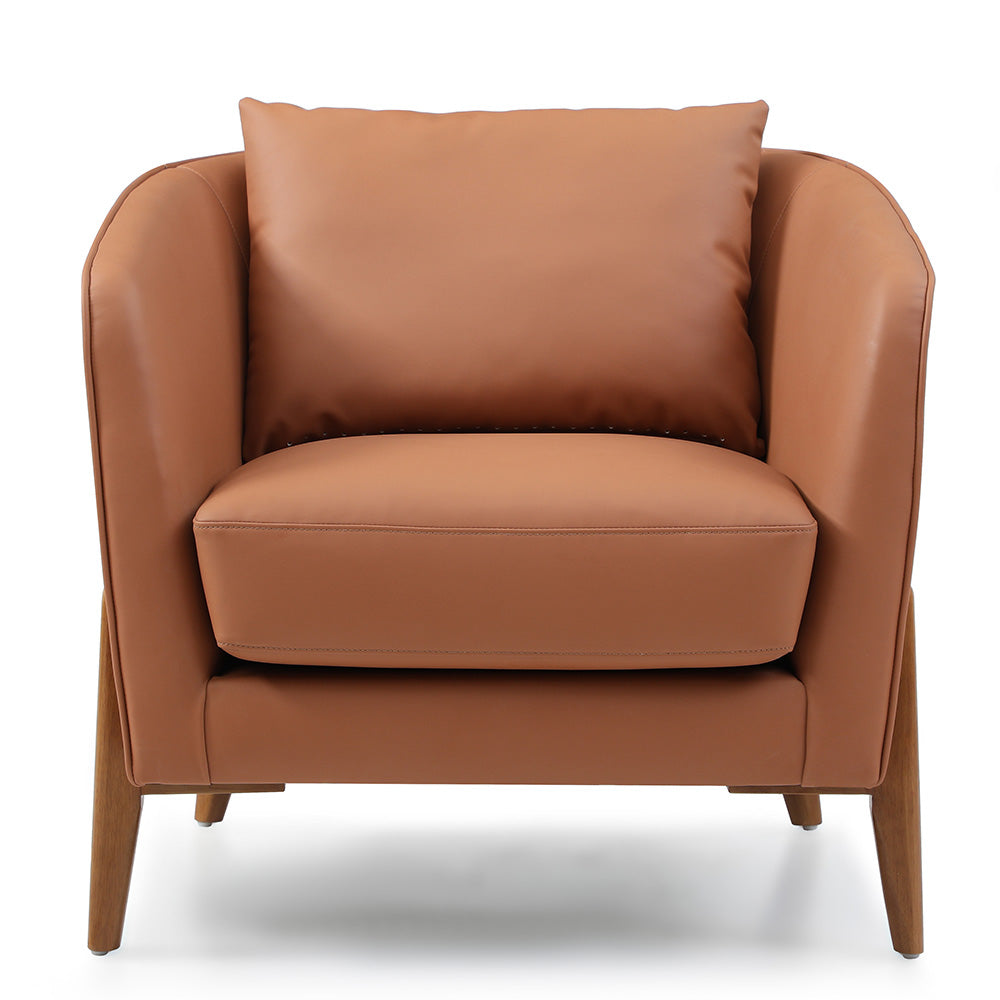 JUNO Lounge Chair in Tan & Walnut - Modern Mid-Century Accent Chair for Living Room, Bedroom, or Office - Comfortable Upholstered Lounge Seating with Walnut Wood Legs