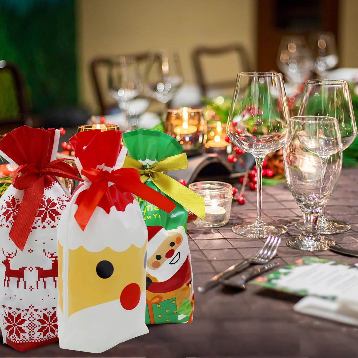 50 PCS Christmas Candy Bags - Red Drawstring Treat Bags for Holiday Gifts, Party Favors, Stocking Stuffers & Xmas Gift Wrapping (Perfect for Classroom Exchanges, Office Parties & Family Gatherings)