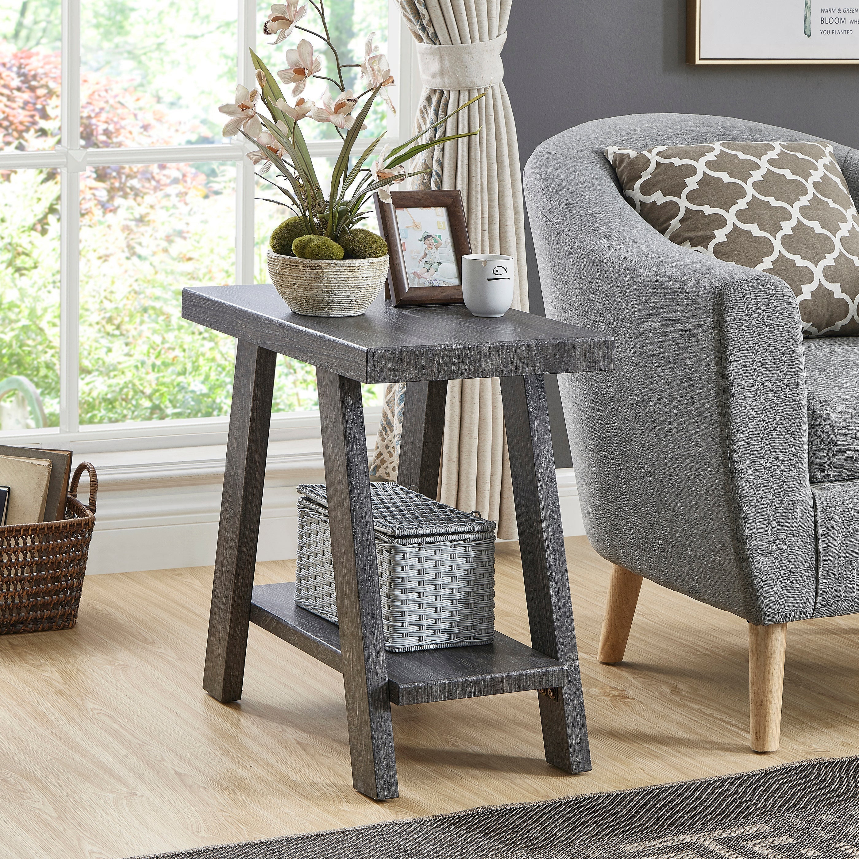 Roundhill Furniture Athens Contemporary Wood Shelf Side Table - Modern End Table with Storage for Living Room, Bedroom & Office - Stylish Accent Table for Books, Plants & Decor