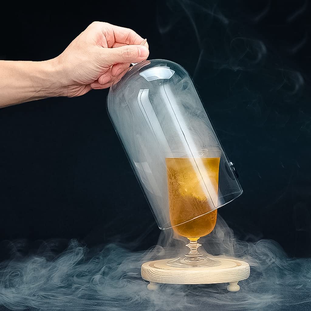 Premium Glass Smoke Infuser Dome - Cocktail Smoker Cover with Wooden Base | Perfect for Smoking Infusion Plates, Bowls & Cocktail Glasses | Ideal for Home Bars, Mixology & Gourmet Food Presentation