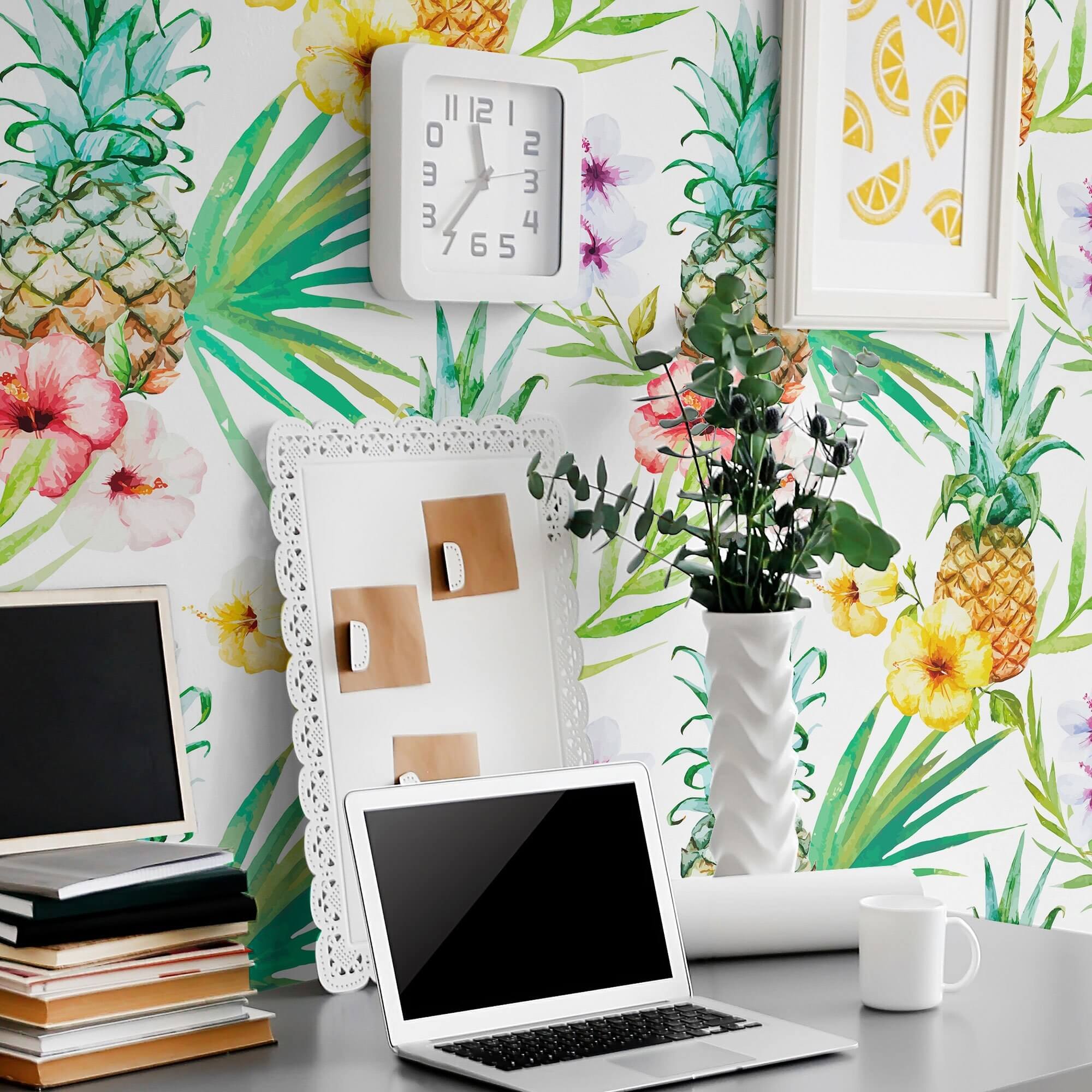 White Tropical Themed Peel and Stick Removable Wallpaper 5335 - Self-Adhesive Decorative Wall Covering for Bedroom, Living Room & Nursery Decor