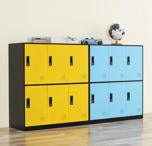 6-Door Metal Storage Locker Cabinet with Lock - Secure Office, Home & School Organizer for Classroom, Gym, Kids Room & Playroom (Blue) - Perfect for Storing Sports Equipment, Toys & School Supplies
