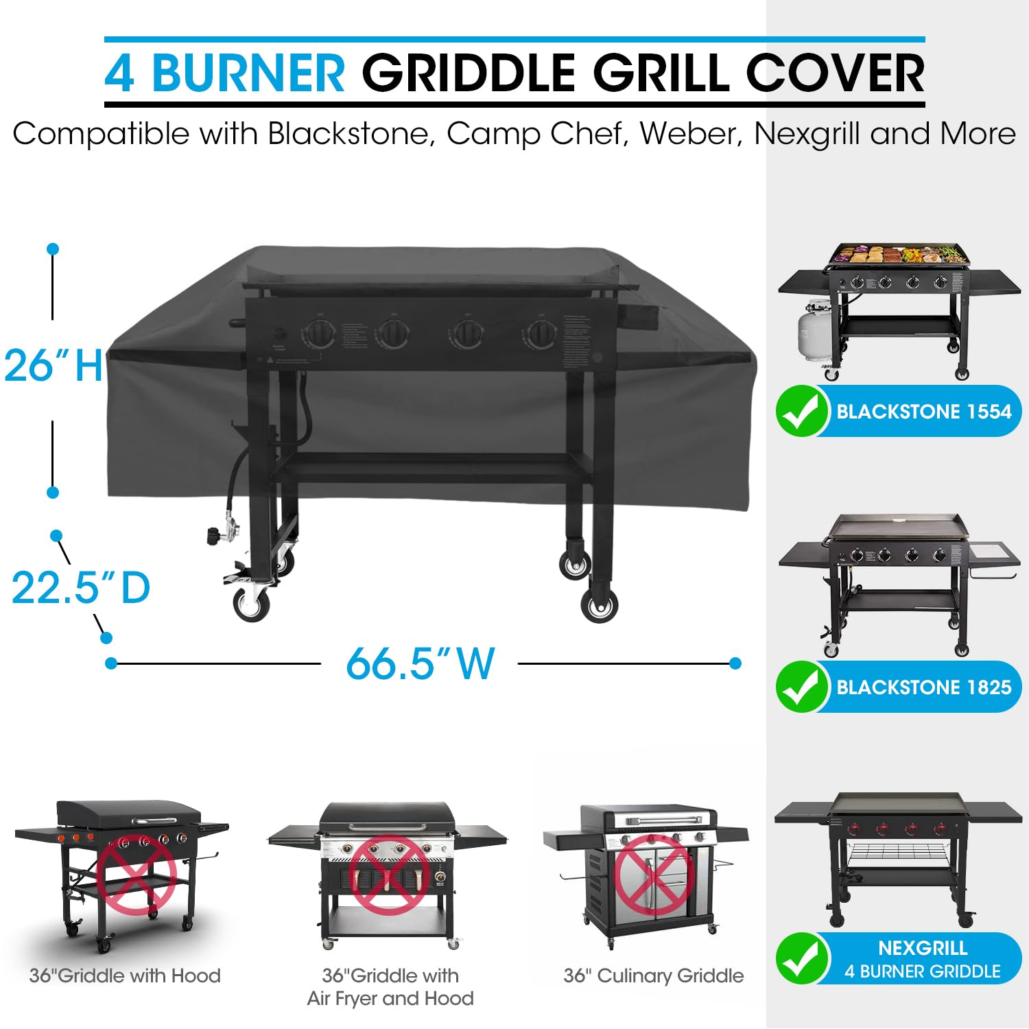 Unicook Waterproof Heavy Duty Griddle Cover for Blackstone 36 Inch Grill - Outdoor Flat Top Grill Cover with Sealed Seams & Support Pole - Fits Camp Chef, Nexgrill, Blue Rhino Razor - Perfect for Backyard BBQs, Camping & Outdoor Cooking