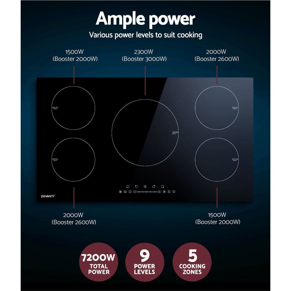 Devanti 90cm Induction Cooktop - Electric Stove with Fast Heating, Energy Efficient & Safe Cooking - Perfect for Home Kitchen, RV, Camping & Small Spaces