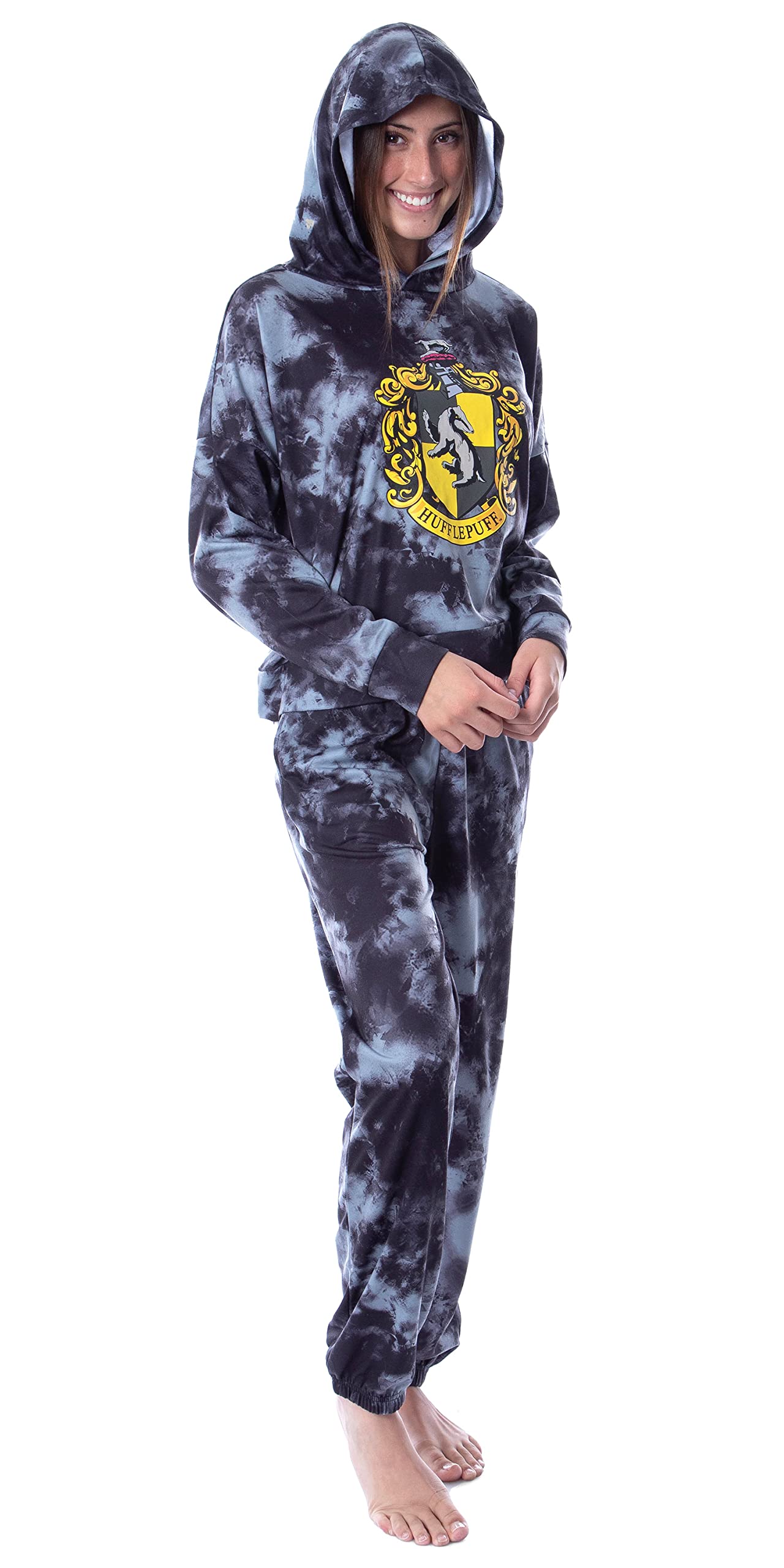 Harry Potter Wizarding World Women's Hogwarts Houses Tie-Dye Hooded Sweatshirt & Jogger Set - Cozy Lounge Wear for Potterheads & Movie Nights