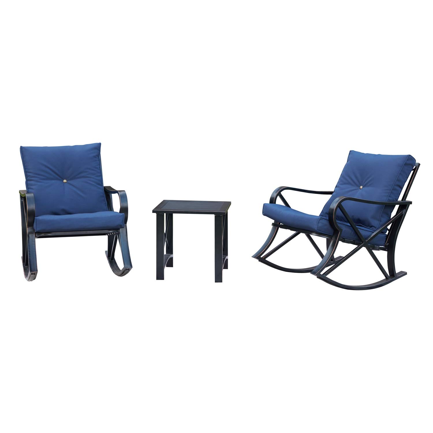 **Outdoor Rocking Chair Set with Coffee Table & Cushions - 3-Piece Patio Furniture for Backyard, Porch, Poolside - Durable Metal Bistro Set (Blue) - Perfect for Relaxing, Lounging & Entertaining**