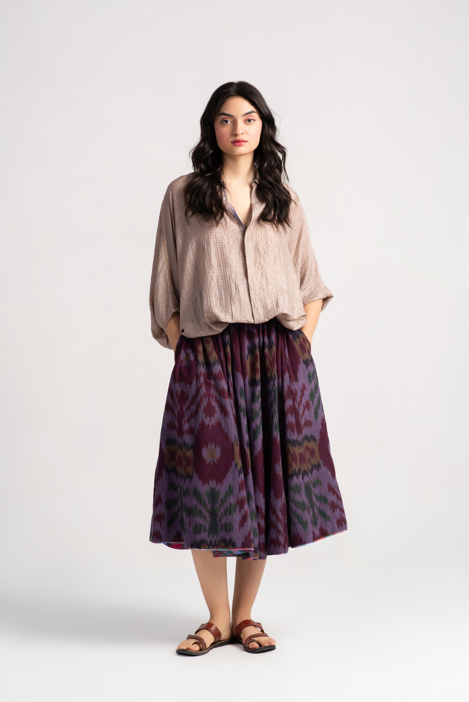 Aasha Silk Check Pale Mauve Shirt - Elegant Women's Blouse for Office Wear & Special Occasions