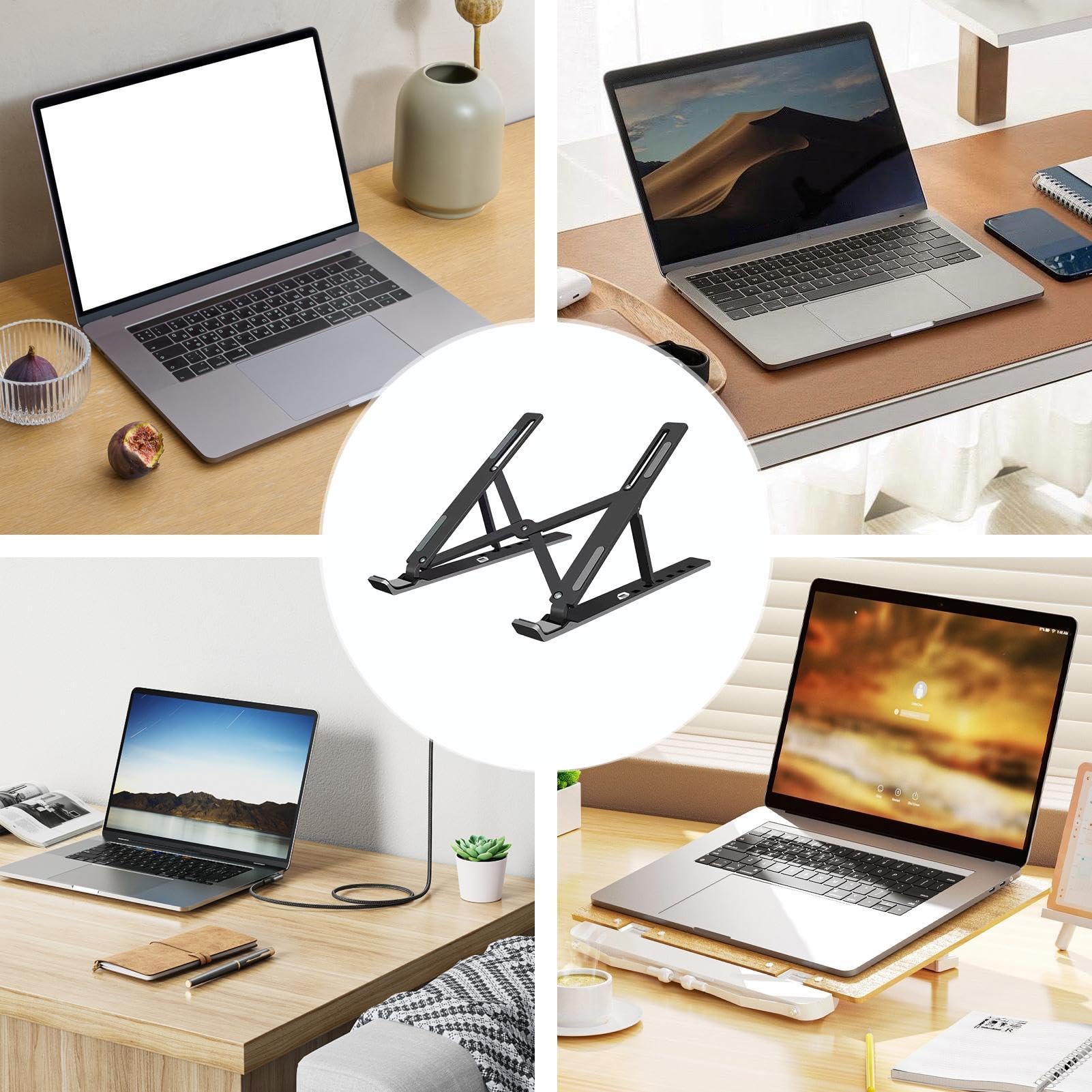 Adjustable Foldable Laptop Stand - Ergonomic Laptop Riser with Cooling Design | Portable Wireless Computer Stand, Non-Slip Notebook Holder for MacBook, iPad, Surface Pro | Perfect for Home Office, Gaming & Travel Use