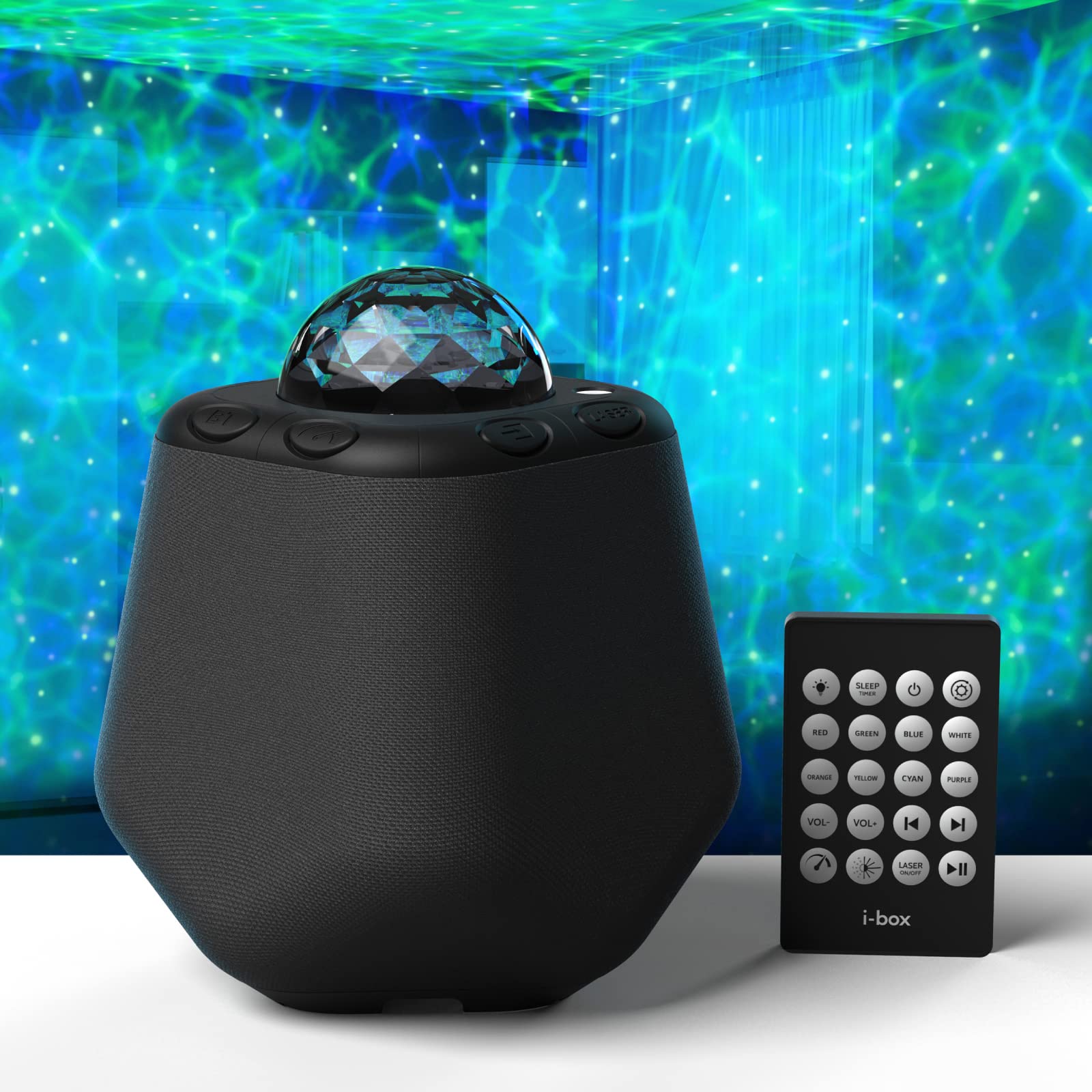 i-Box Galaxy Projector with Bluetooth Speaker - 6W Stereo Sound, 15 Color Lighting Modes, Sleep Timer & Remote Control - 120° Wide Angle RGB Star Projector for Bedroom, Party & Relaxation