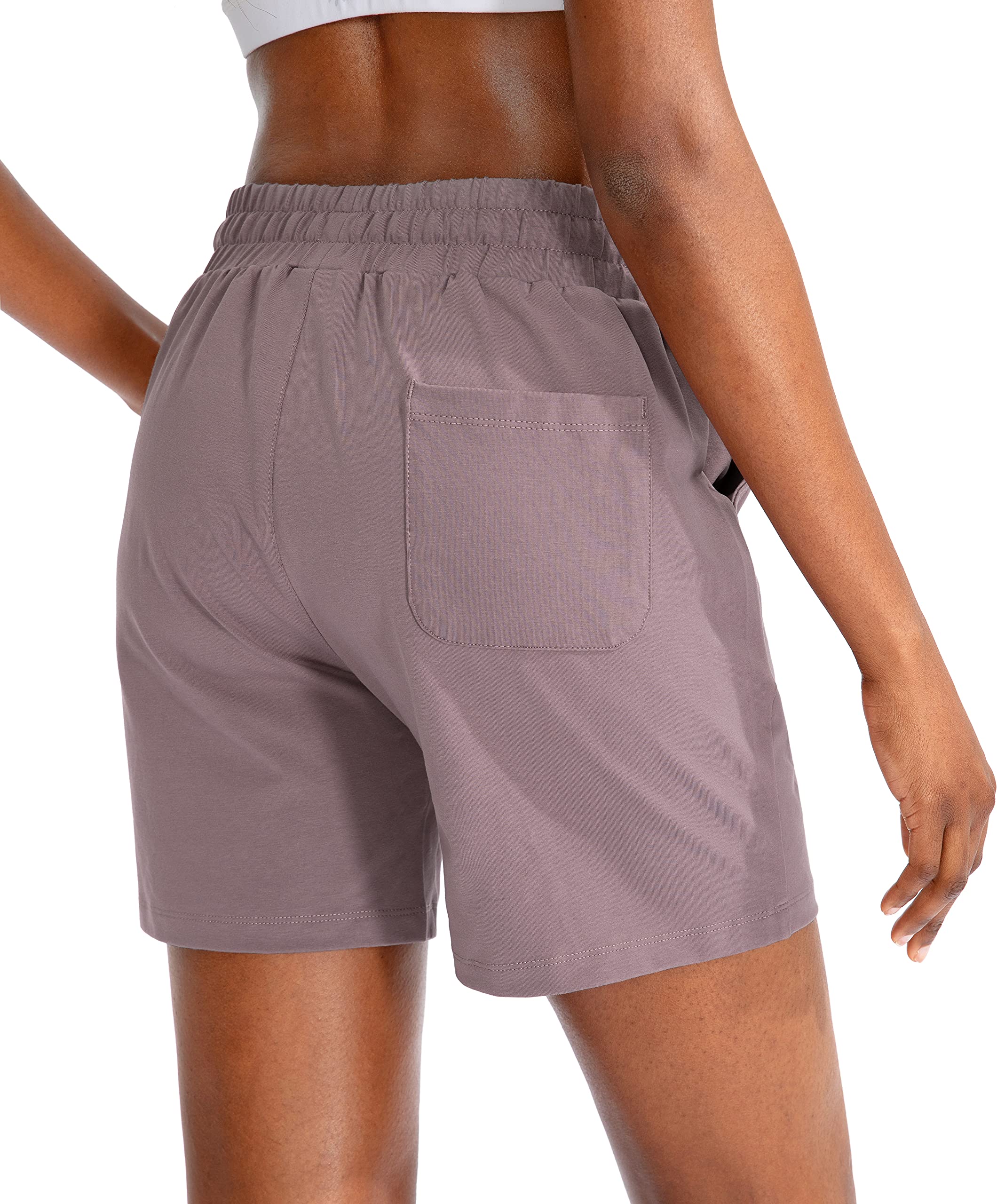 SANTINY Women's 5'' Cotton Lounge Shorts - Breathable Yoga & Athletic Bermuda Shorts with Pockets for Walking, Running, Gym Workouts & Summer Casual Wear