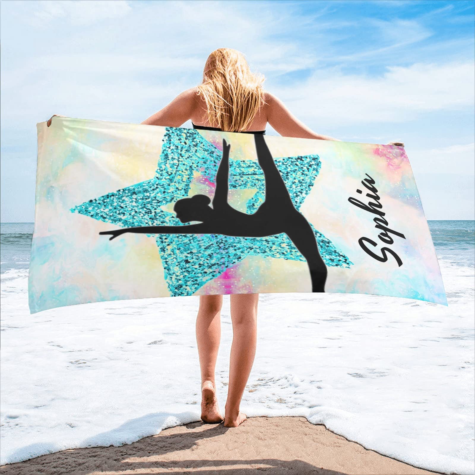 Custom Name Gymnastics Beach Towel - 30x60 Inch Personalized Sports Towel for Women, Men, Girls & Boys - 2-Sided Printing - Perfect for Gymnastics, Swimming, Beach, Pool & Yoga - Great Gift Idea