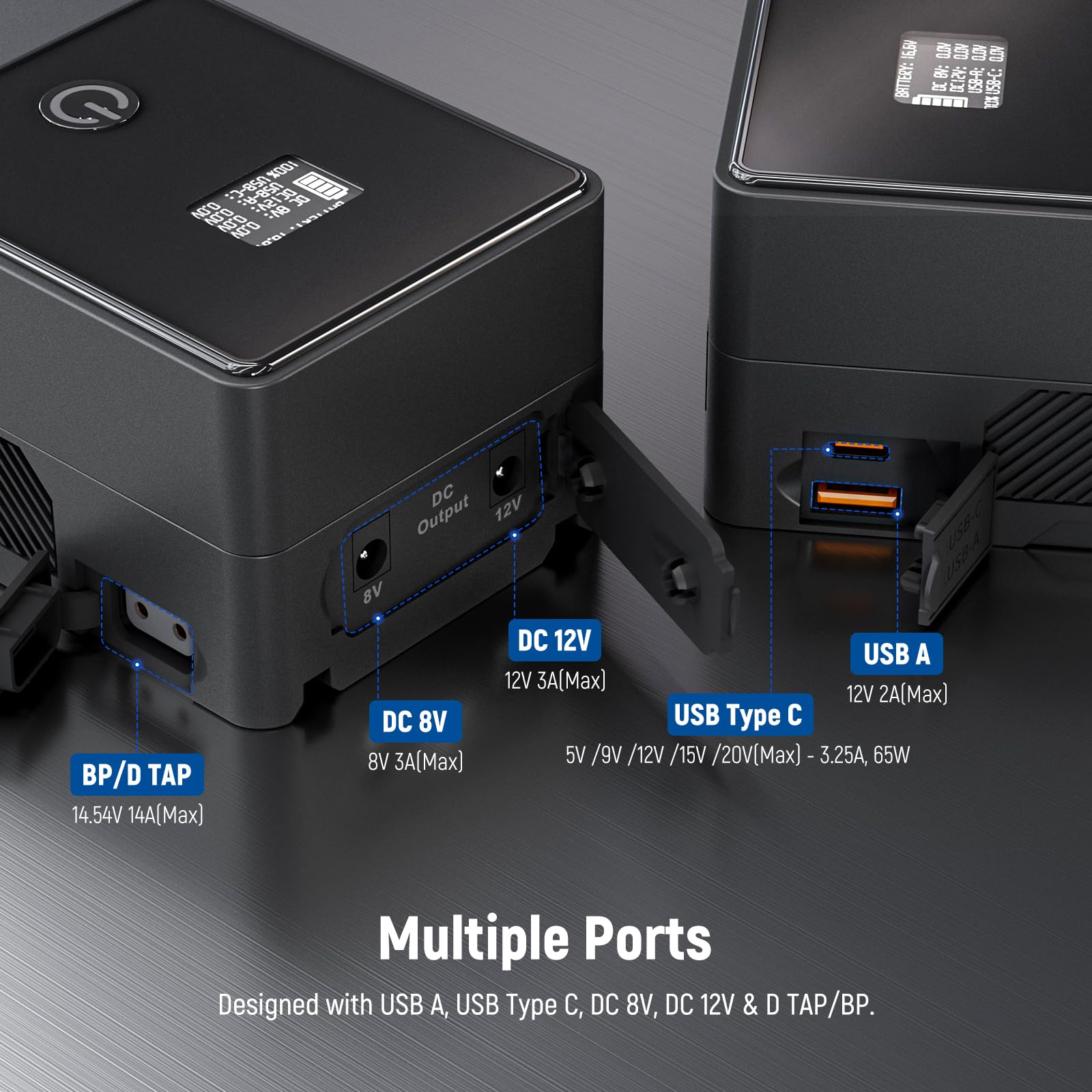 NEEWER PS099E Mini V Mount Battery - 6800mAh 99Wh 14.5V V-Lock Battery with D-Tap Cable, BP, 65W PD Type-C, USB-A, Dual DC & OLED Display - Compatible with SmallRig BMPCC 4K/6K, Sony, Canon Cameras - Perfect for Video Production, Live Streaming & Outdoor Filming