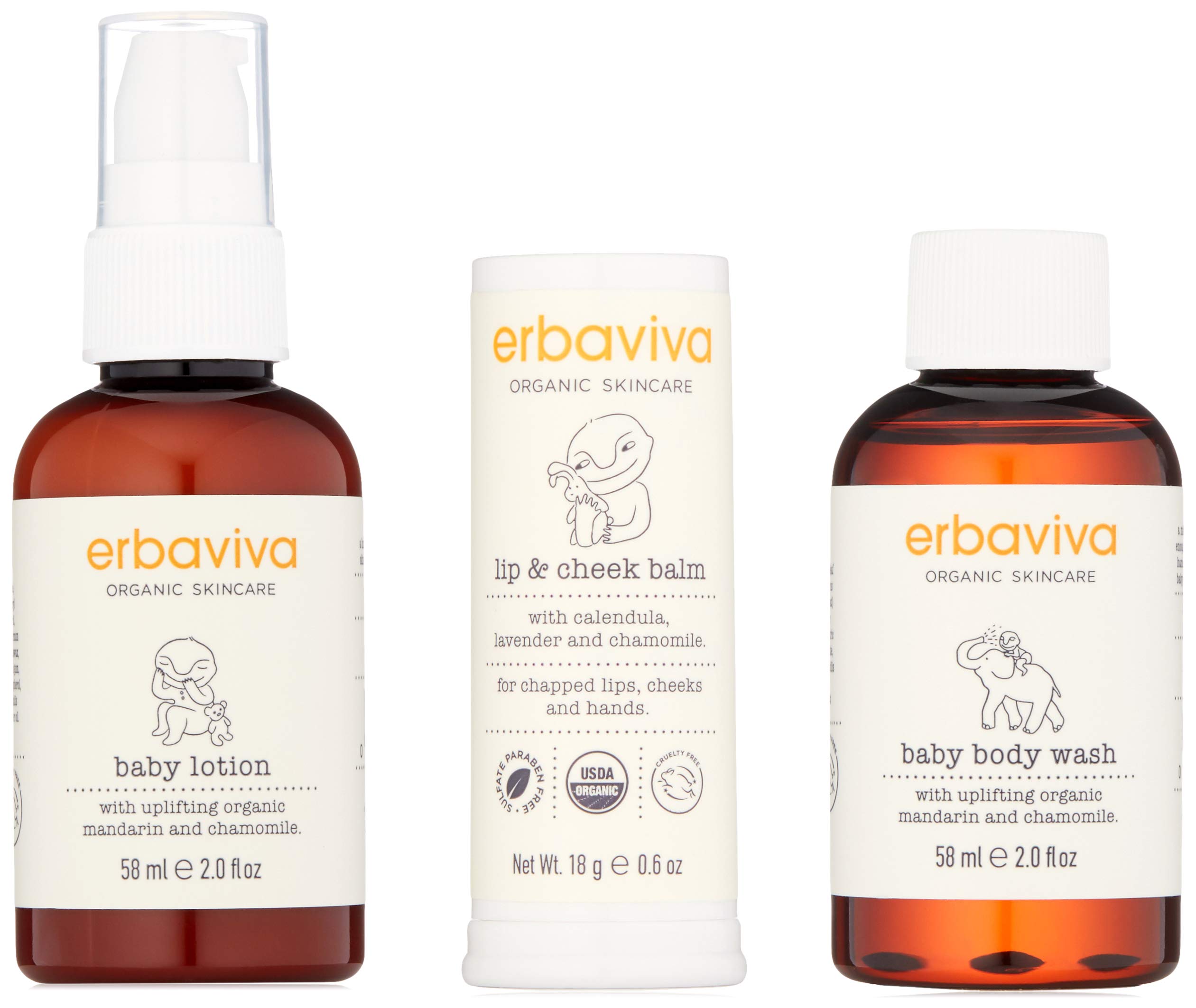 Erbaviva Organic Baby Travel Set - Natural Skincare Essentials for On-the-Go Parents | Perfect for Diaper Bags, Airplane Trips & Baby Showers